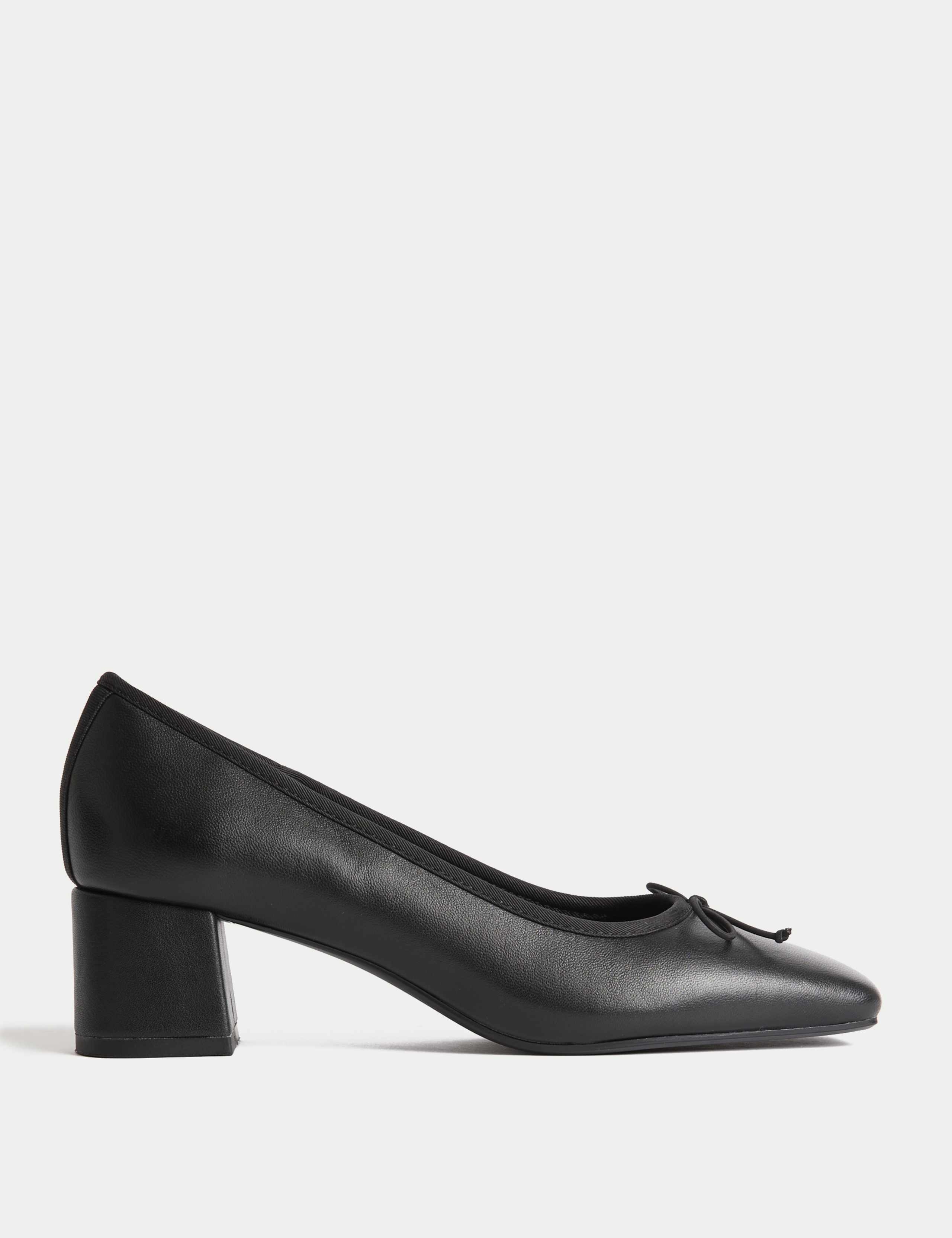 Leather Block Heel Court Shoes