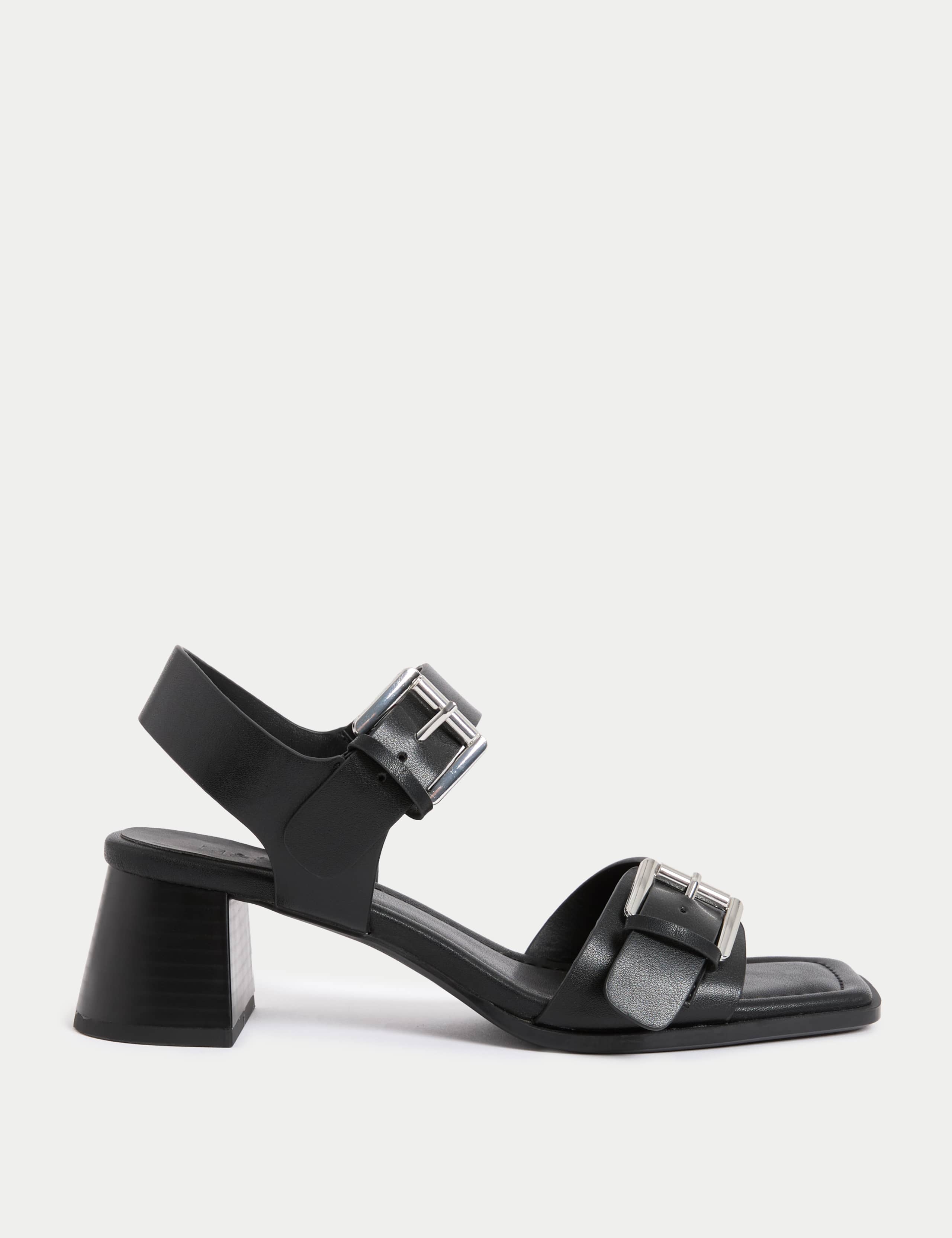 Double Buckle Block Heel Sandal