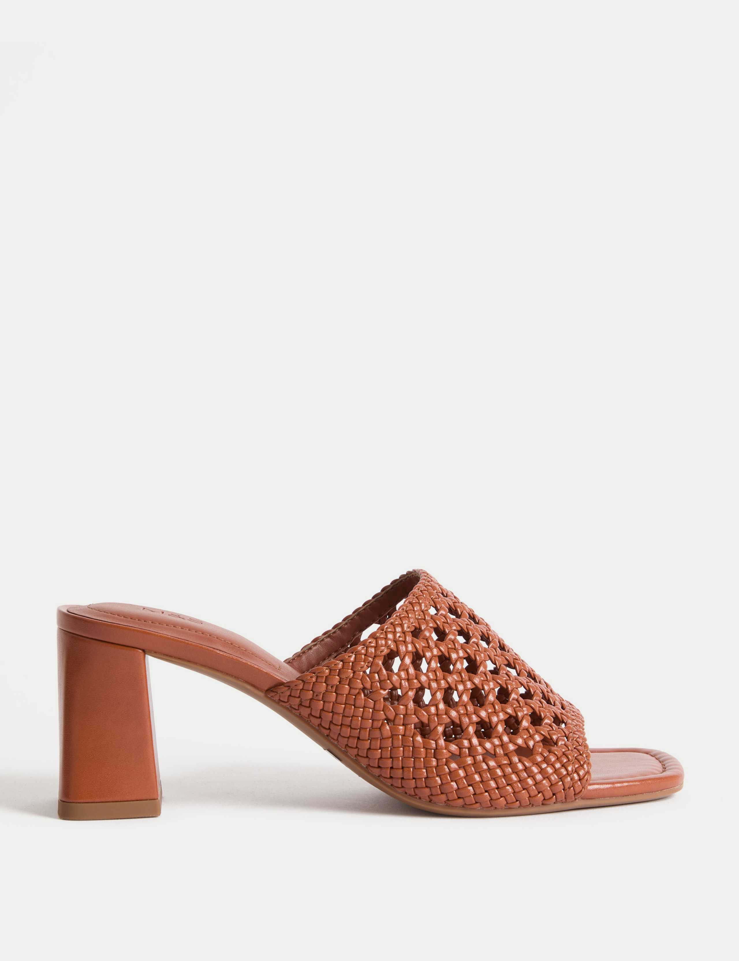 Woven Block Heel Open Toe Mules