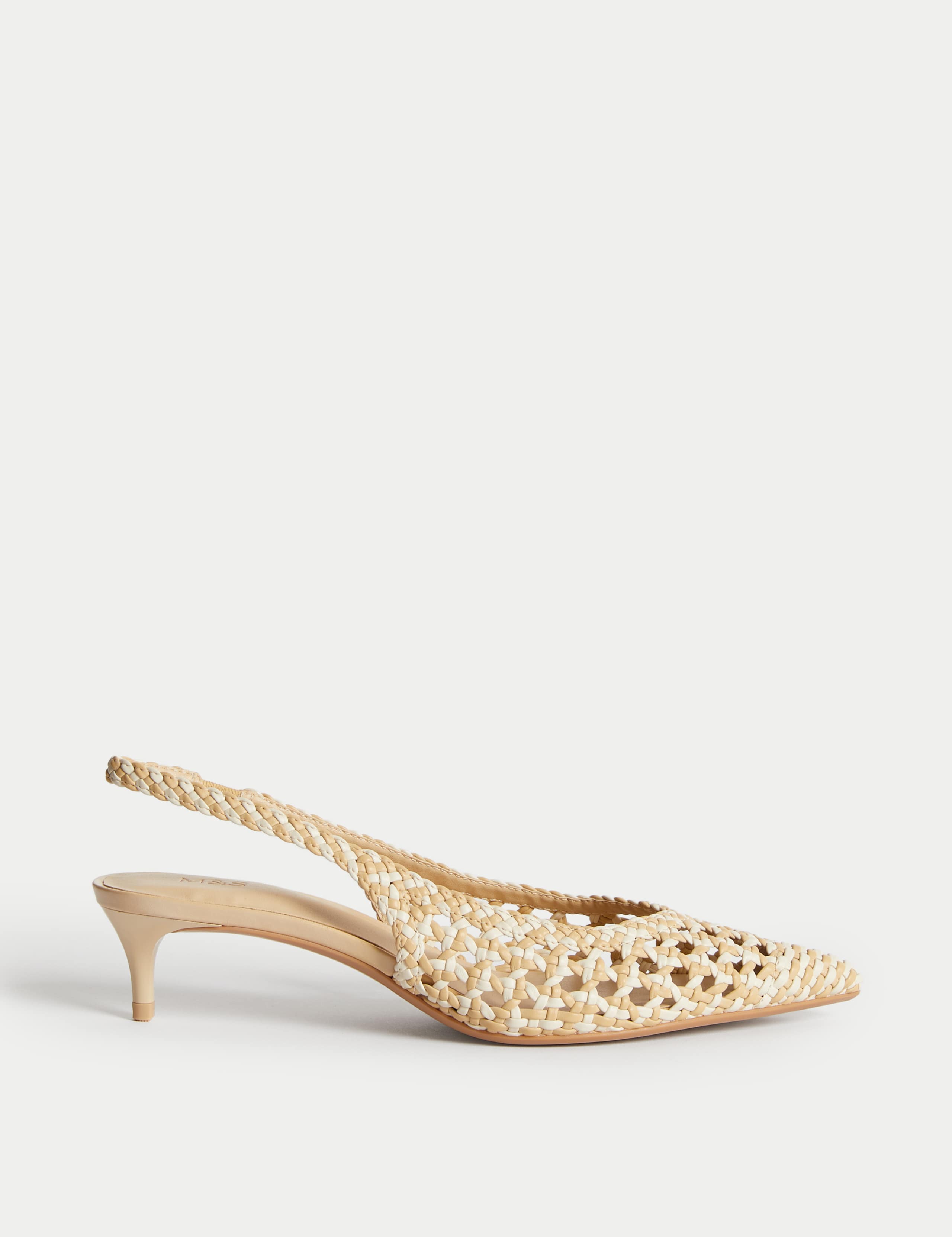 Woven Kitten Heel Slingback Shoes