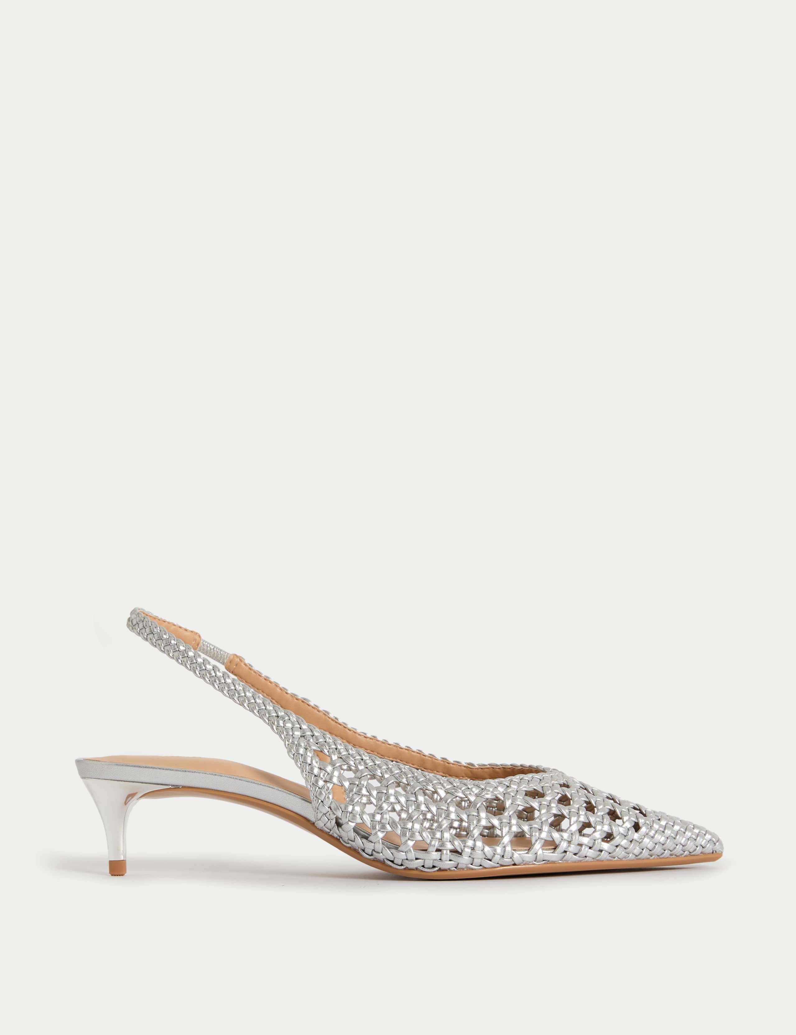 Woven Kitten Heel Slingback Shoes