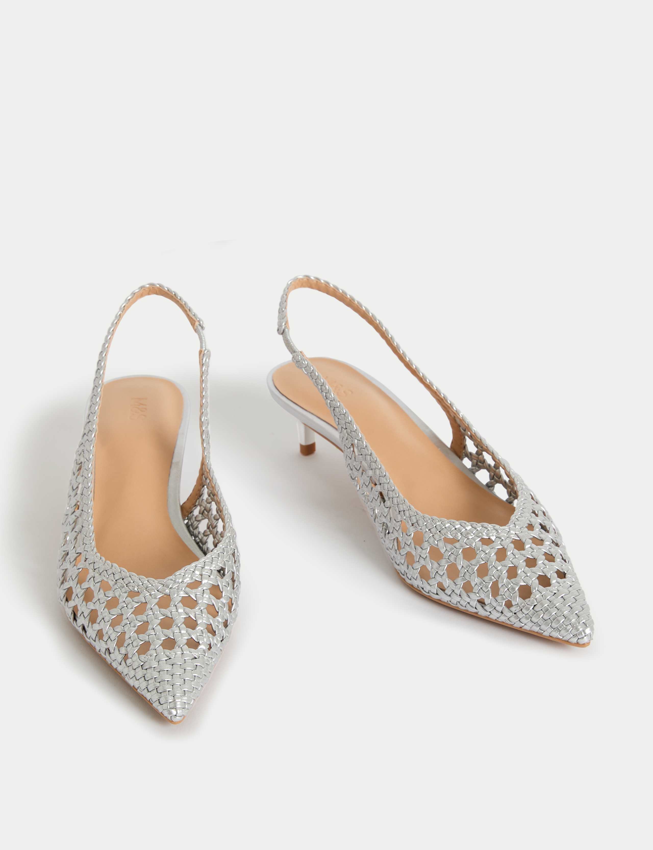 Woven Kitten Heel Slingback Shoes