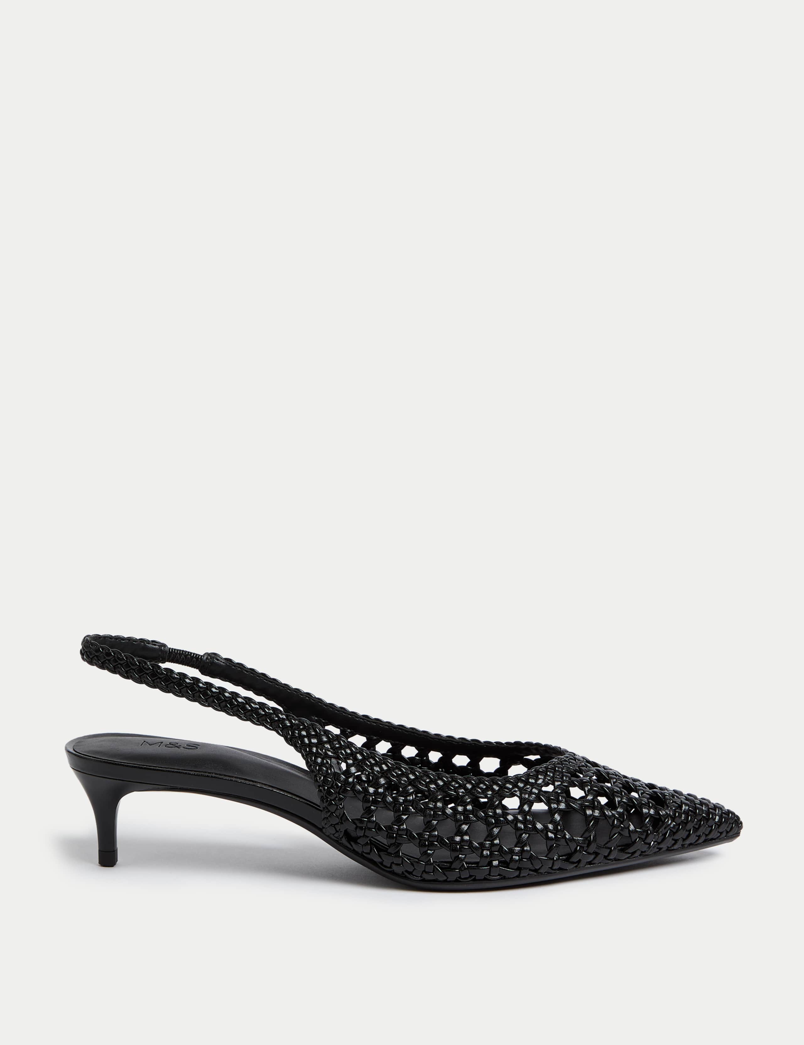 Woven Kitten Heel Slingback Shoes