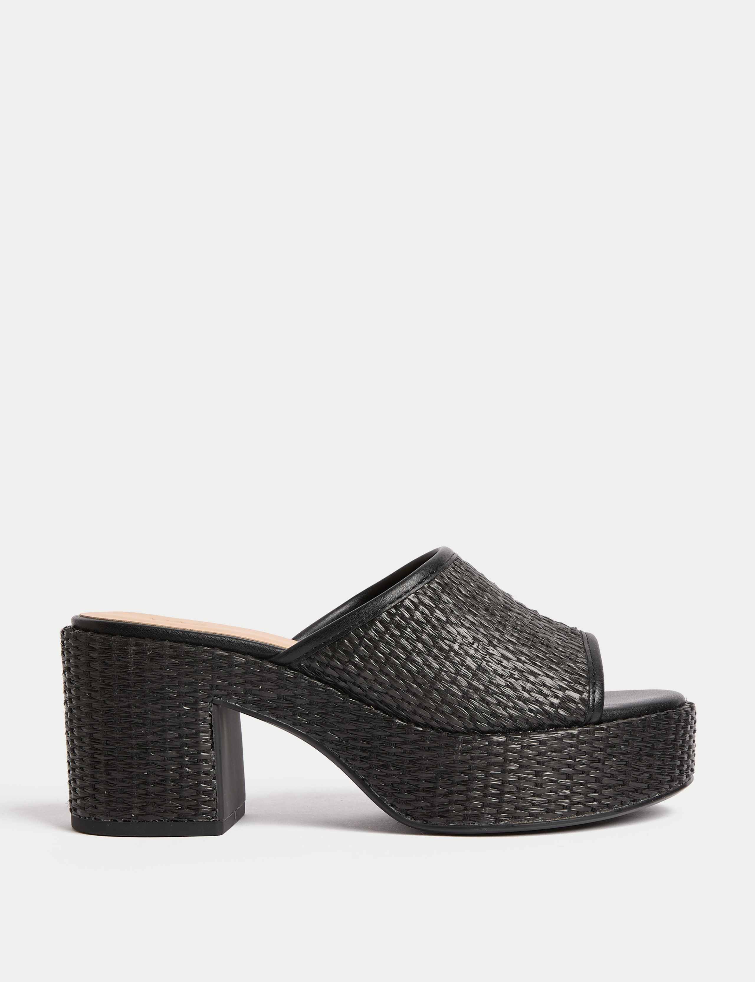 Raffia Woven Platform Peep Toe Mules