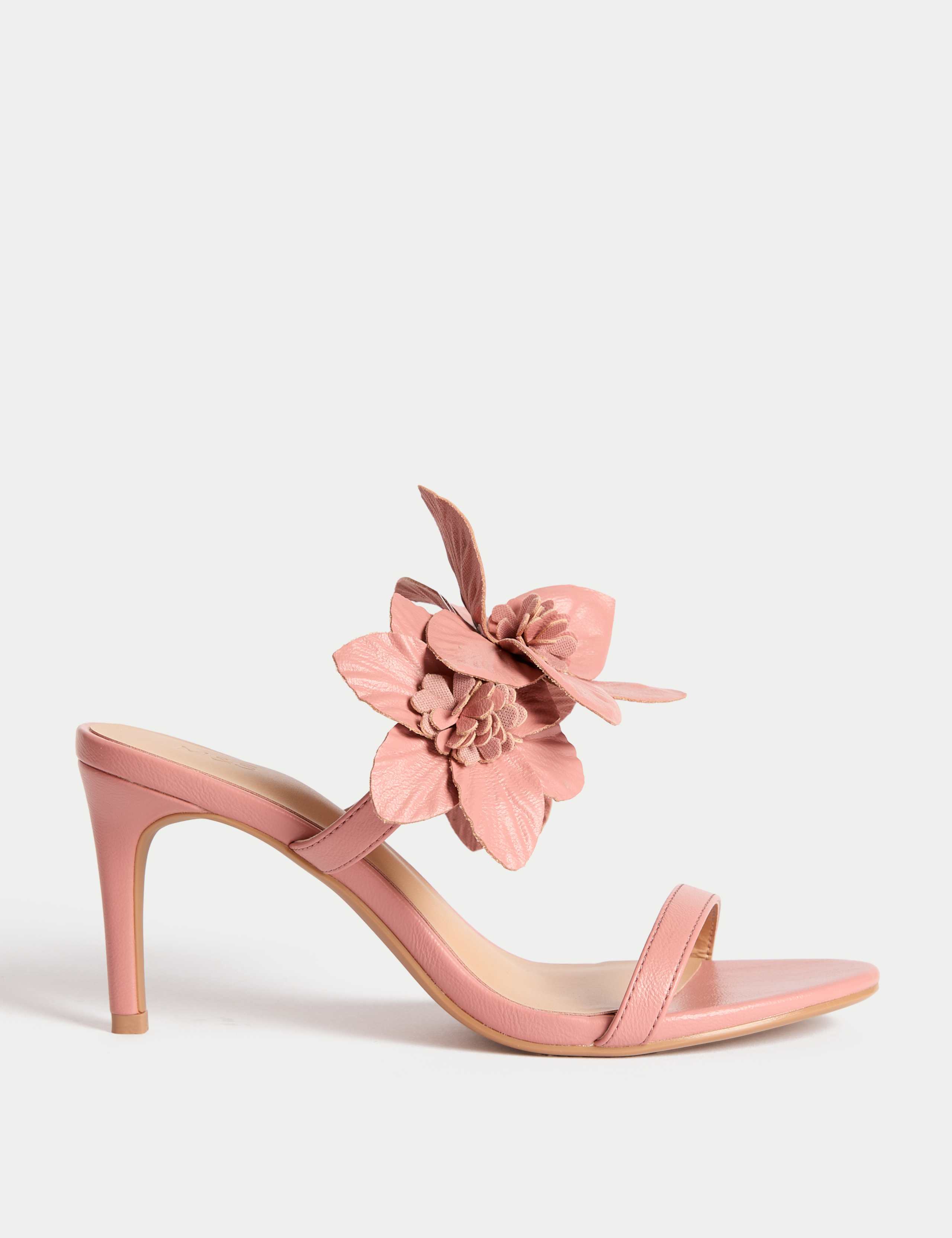 Metallic Flower Corsage Stiletto Mules