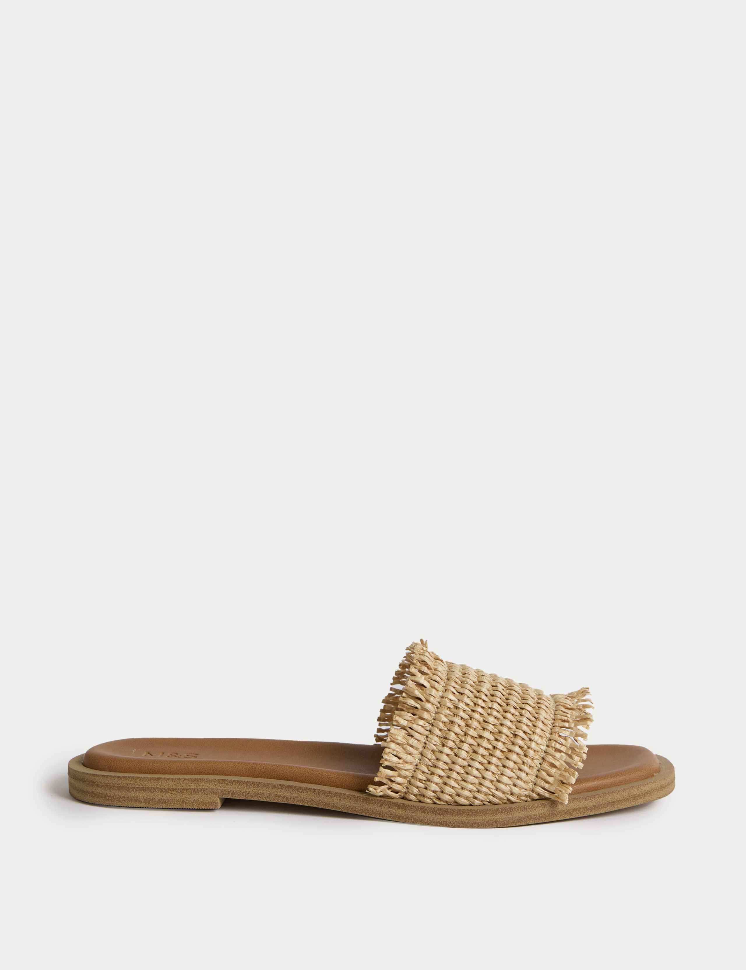 Raffia Flat Square Toe Mule Sandals