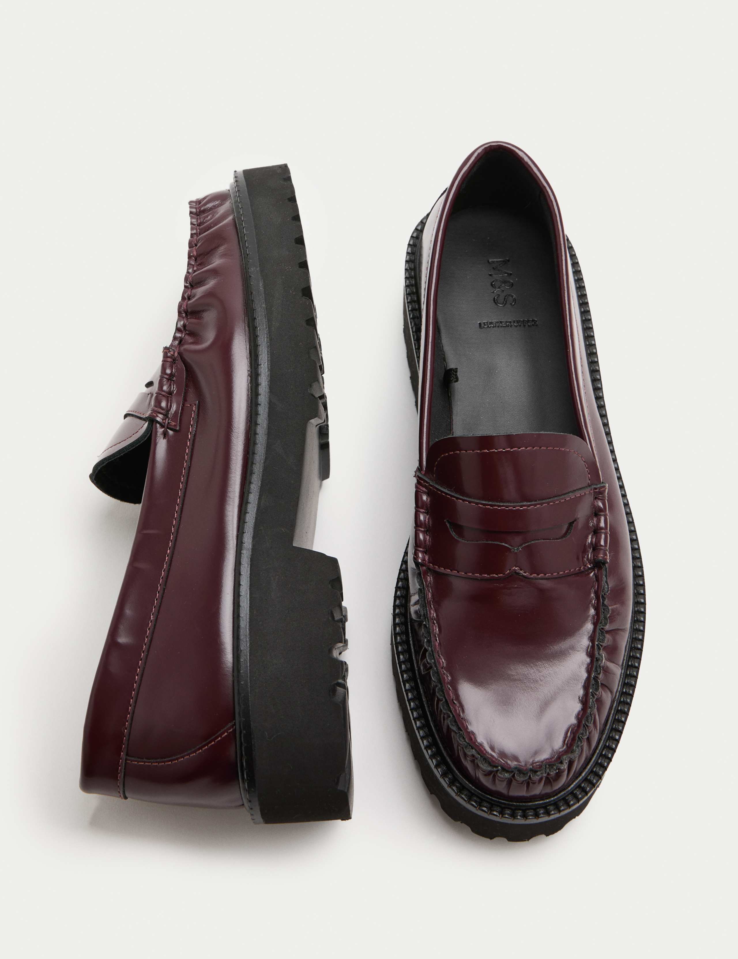 Leather Chunky Block Heel Loafers