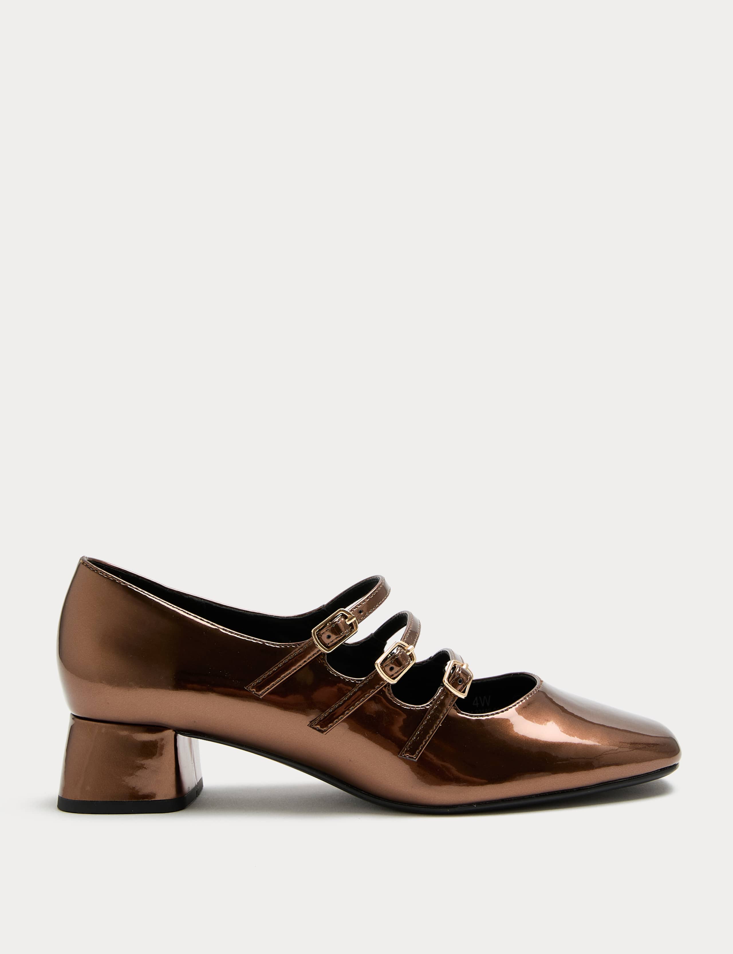 Metallic Block Heel Mary Jane Shoes