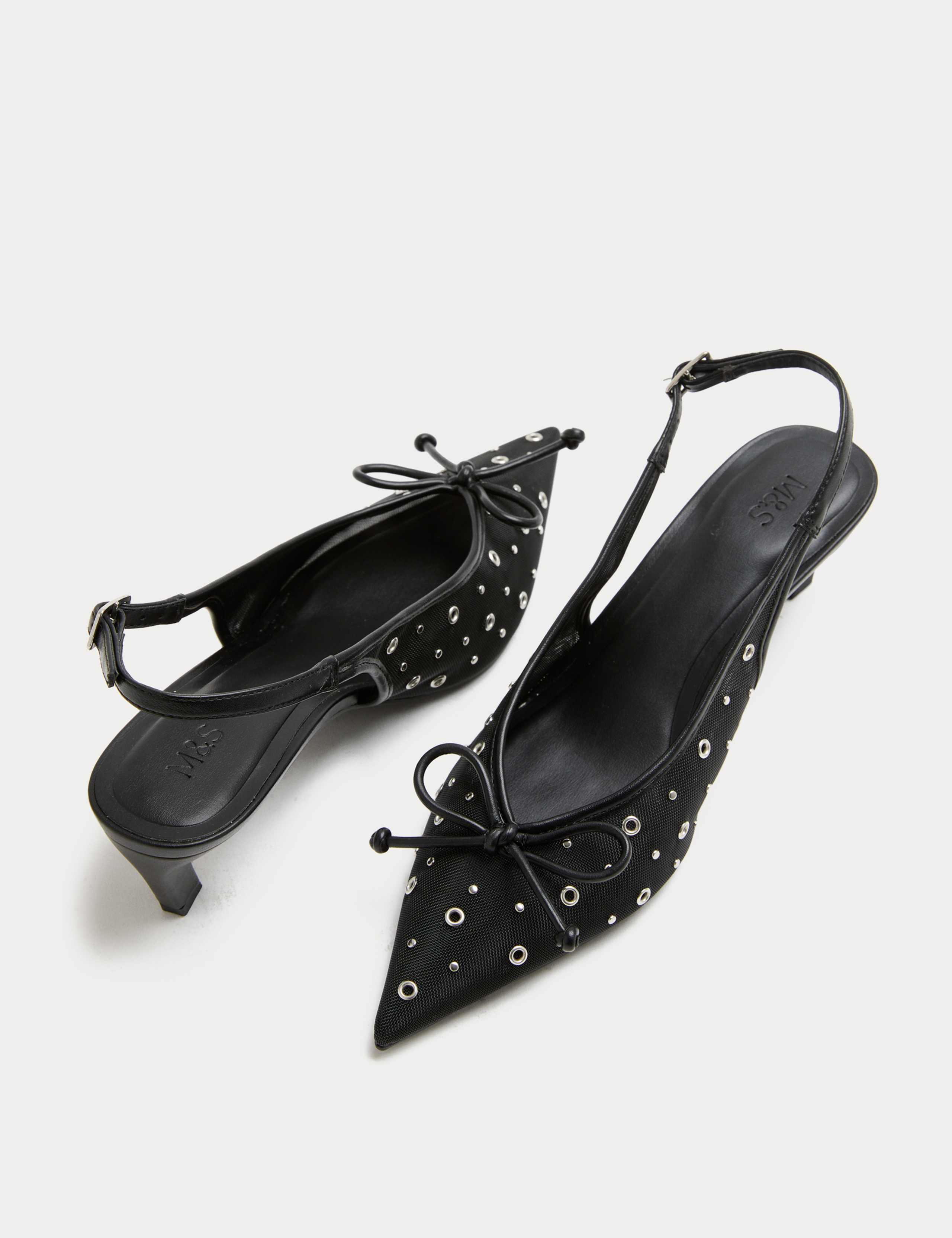 Studded Eyelet Kitten Heel Pointed Slingback Shoes