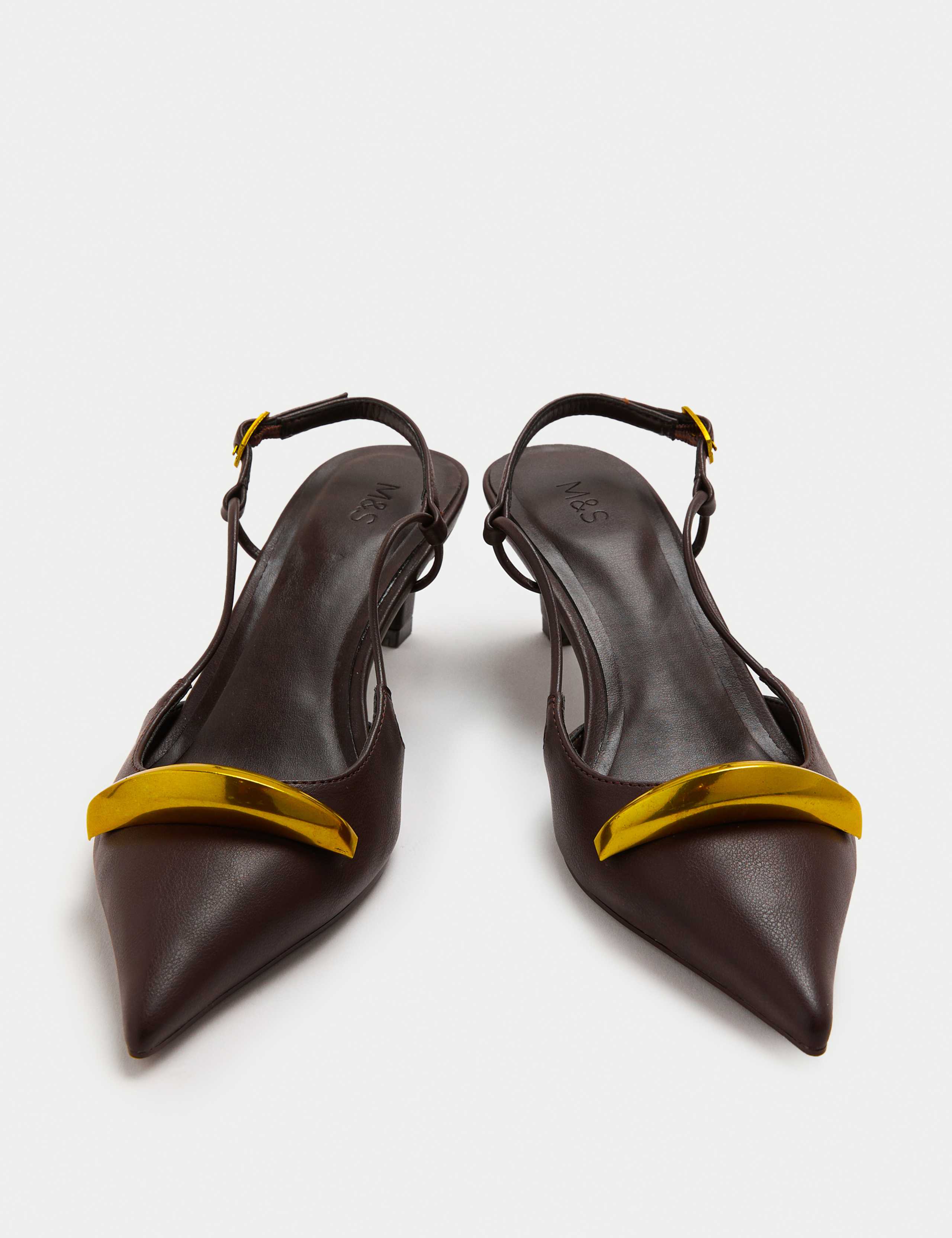 Gold Trim Kitten Heel Slingbacks