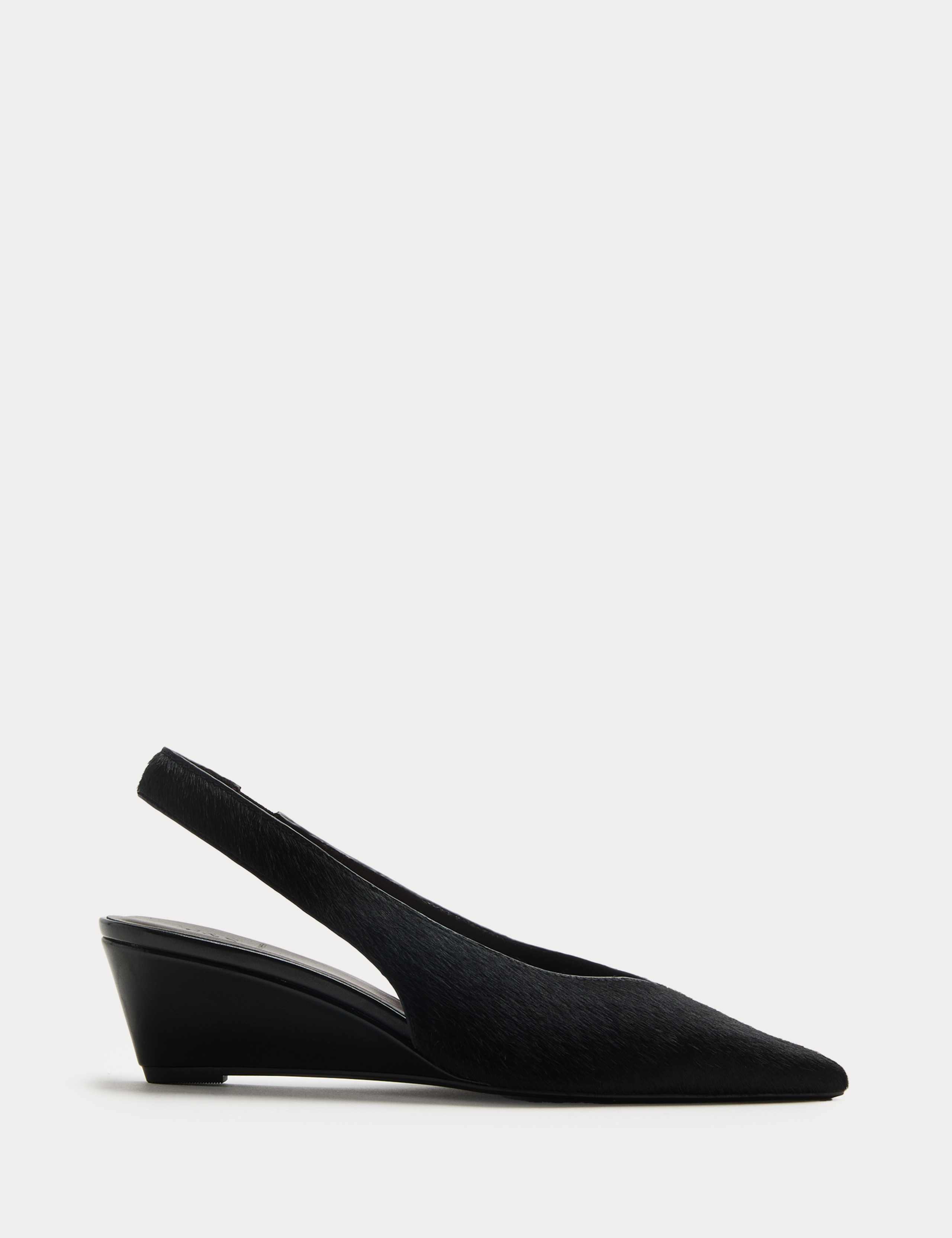 Leather Hair On Animal Print Wedge Pointed Slingback Shoes