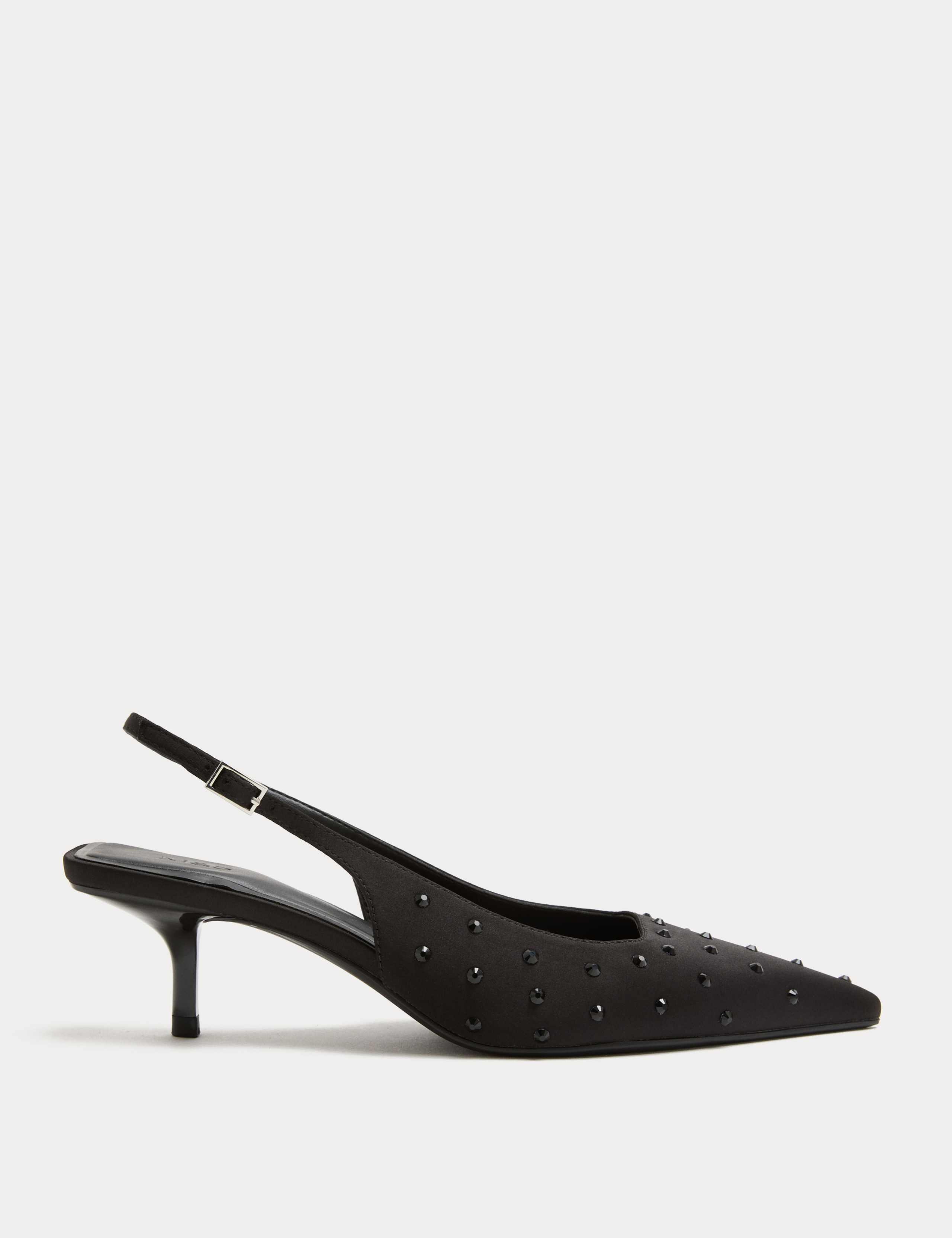 Studded Sparkle Kitten Heel Slingback Shoes