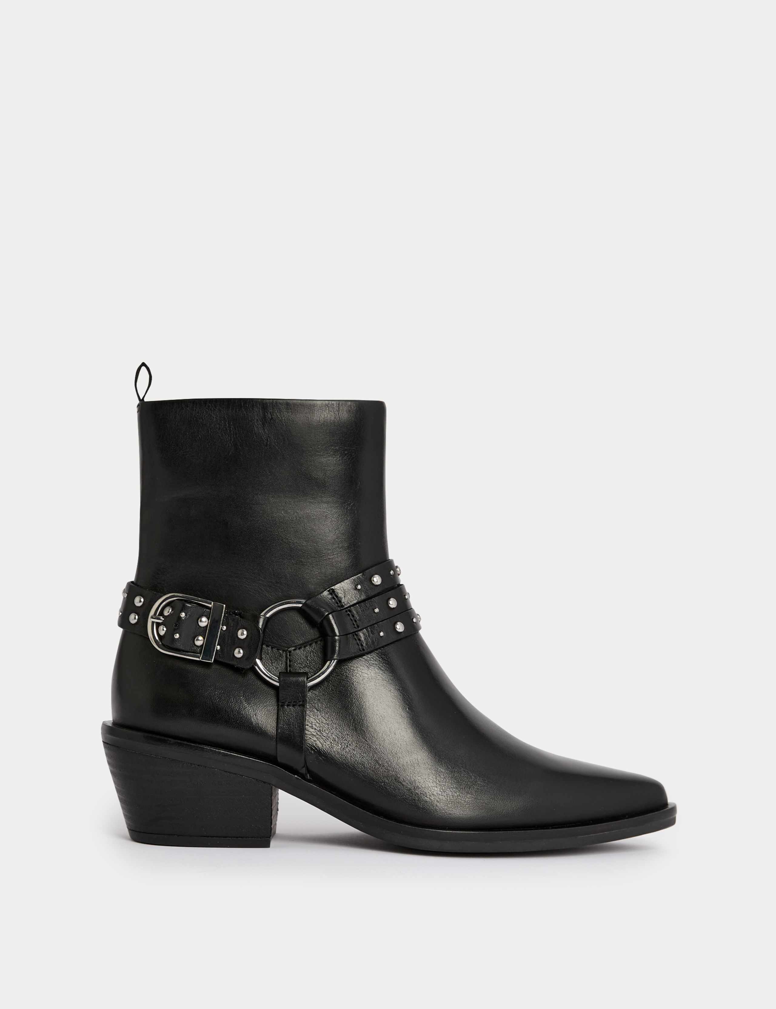 Leather Block Heel Ankle Boots