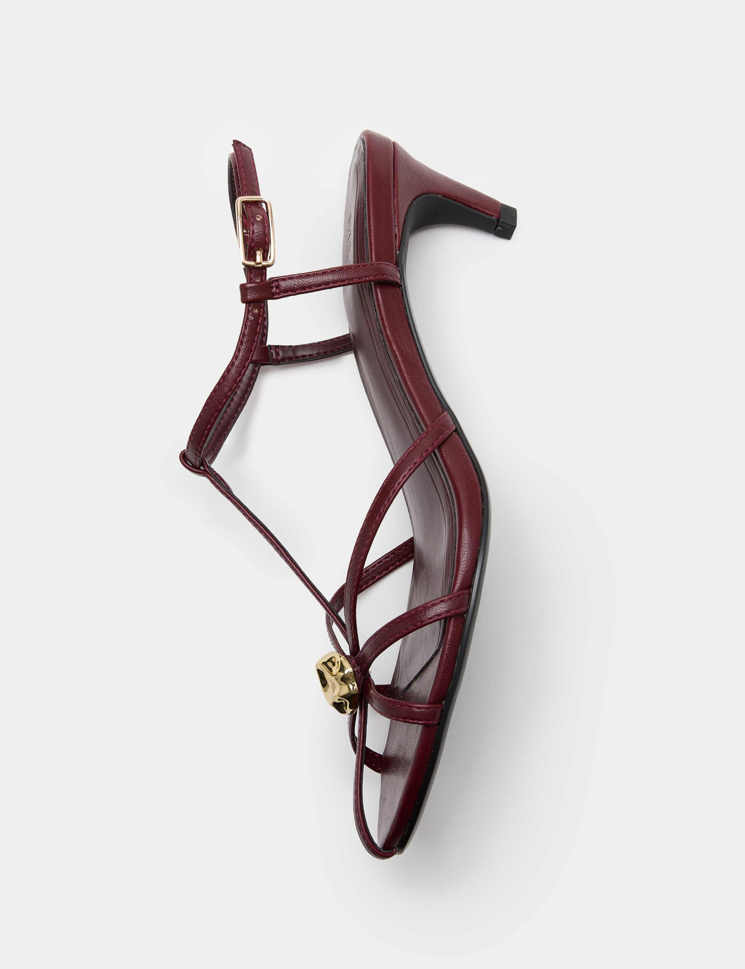 Gold Trim Strappy Kitten Heel Sandals