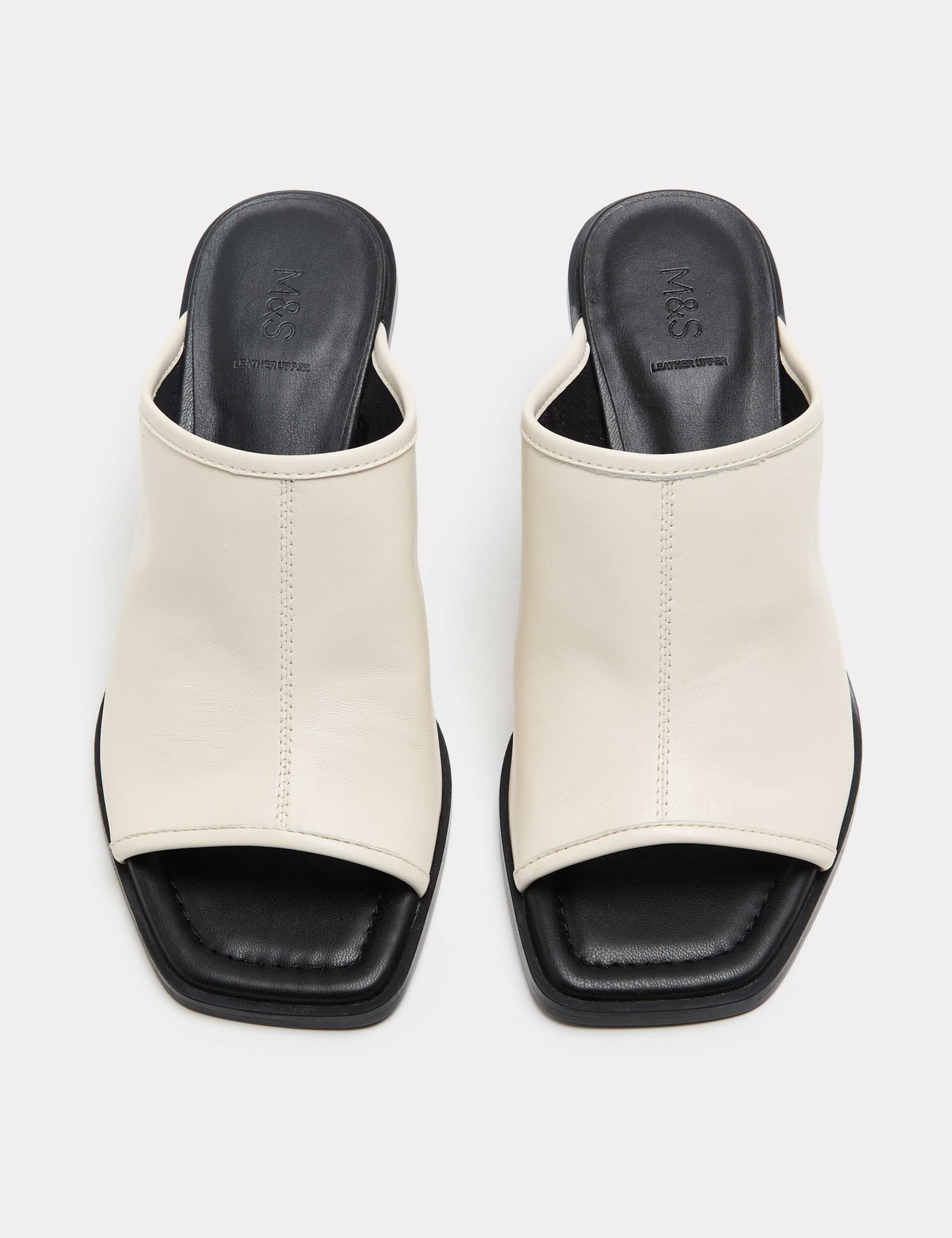 Leather Block Heel Peep Toe Mules