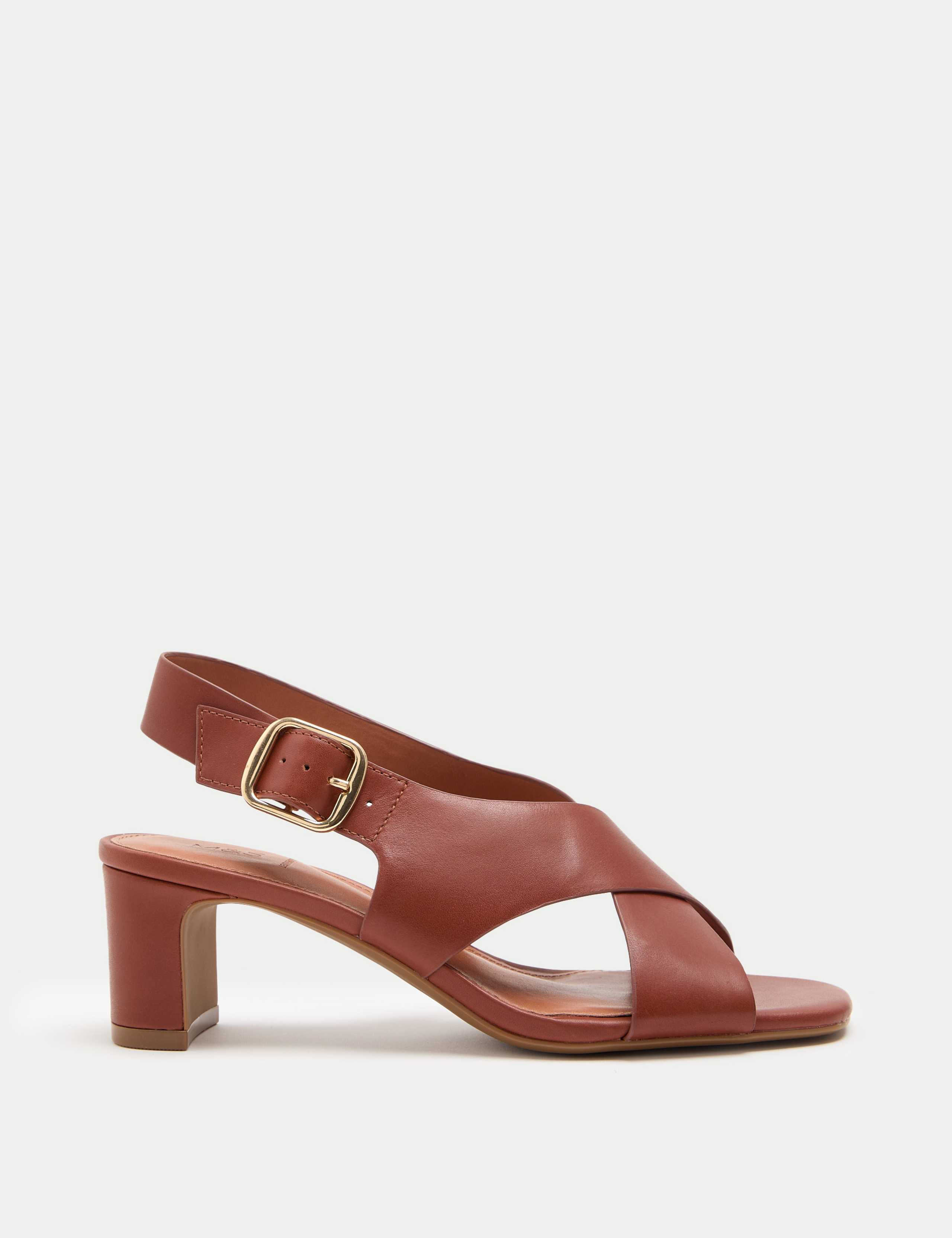 Leather Crossover Block Heel Sandals