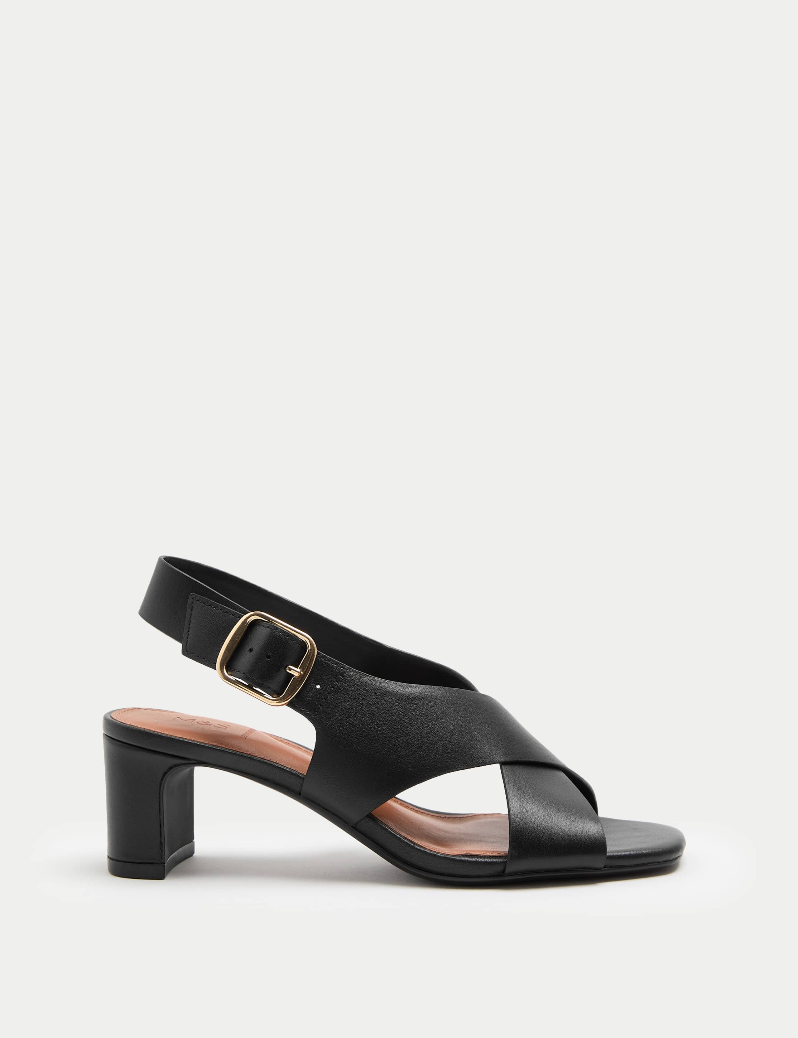 Leather Crossover Block Heel Sandals