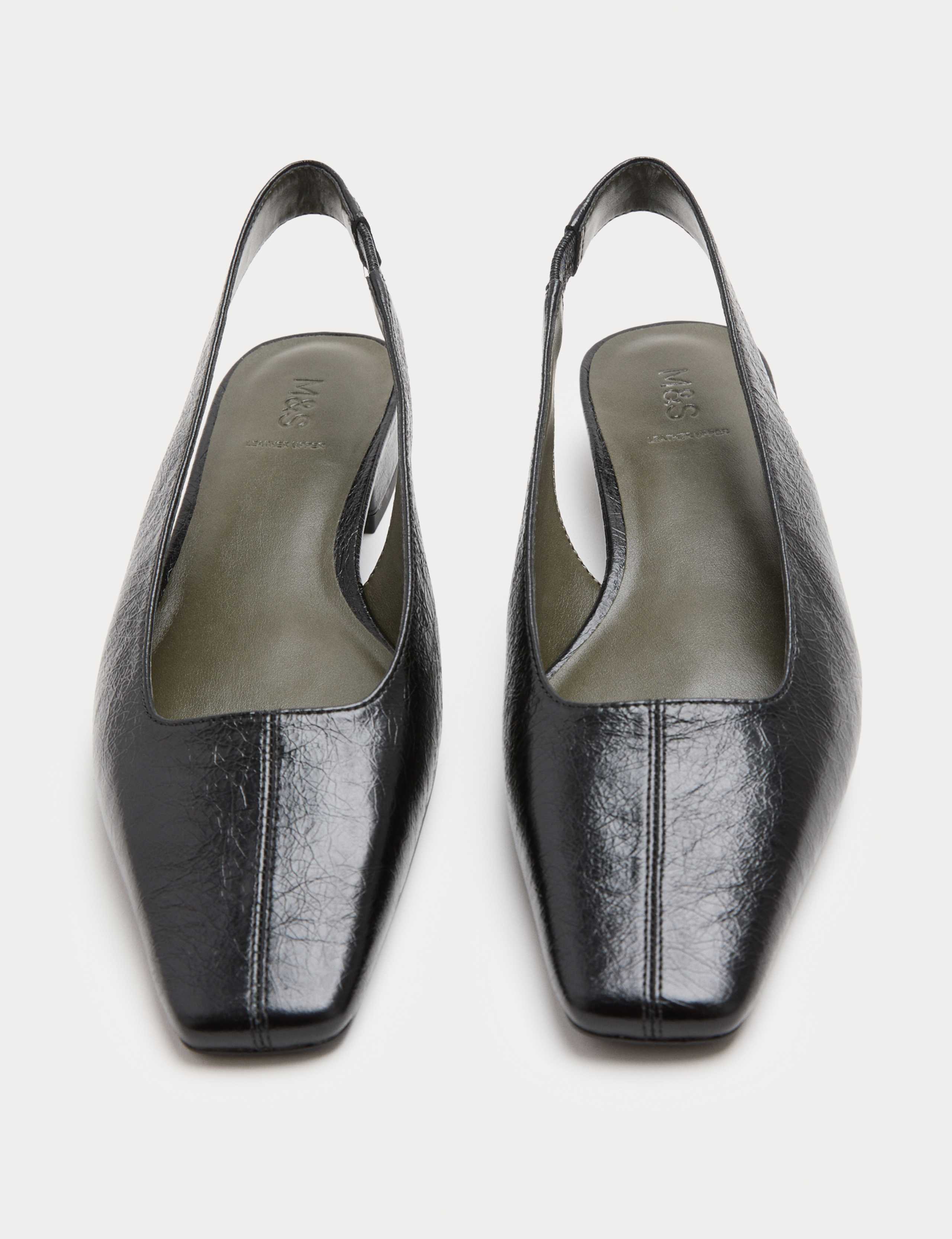 Leather Block Heel Chisel Toe Slingback Shoes