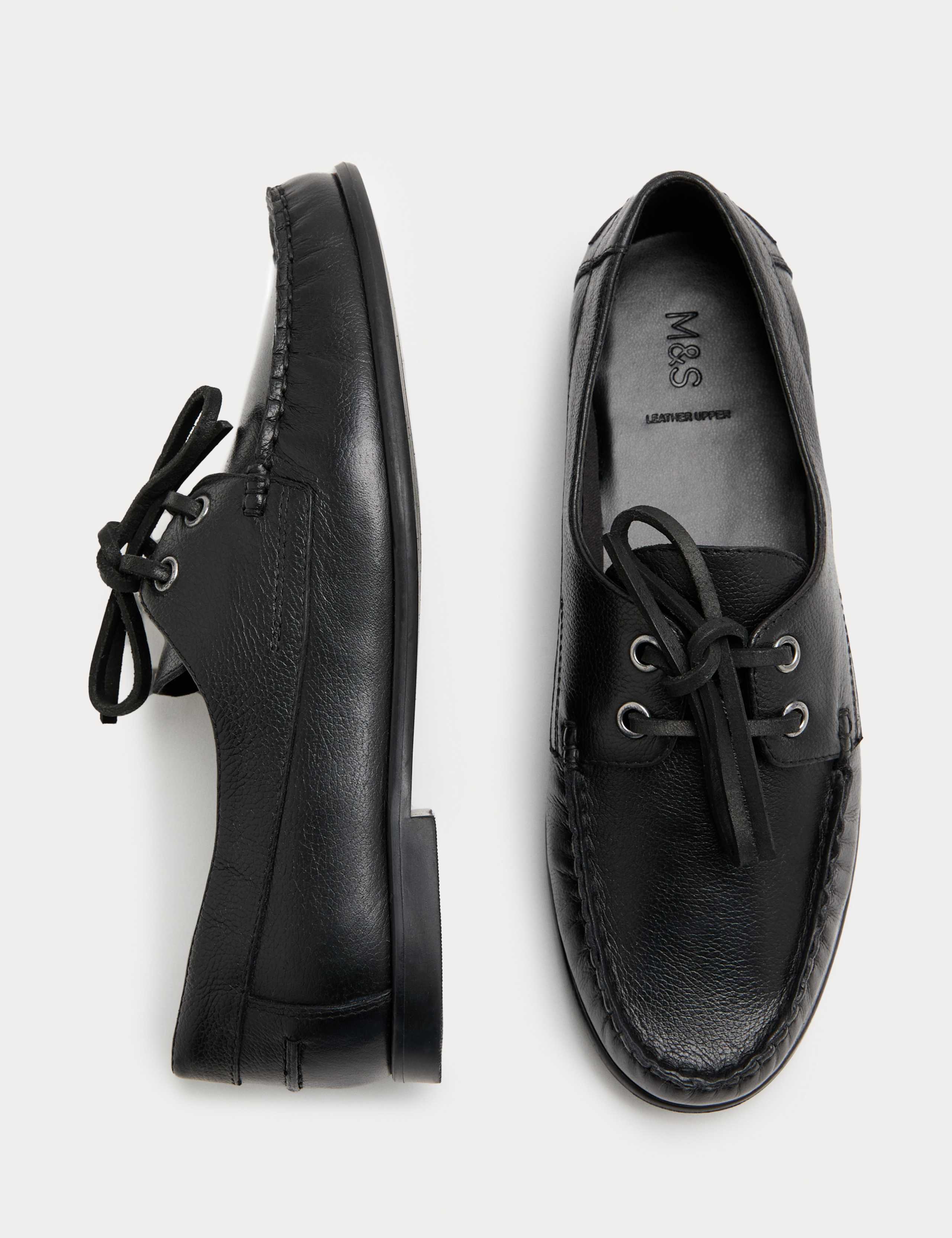 Leather Lace Up Flat Boat Shoes