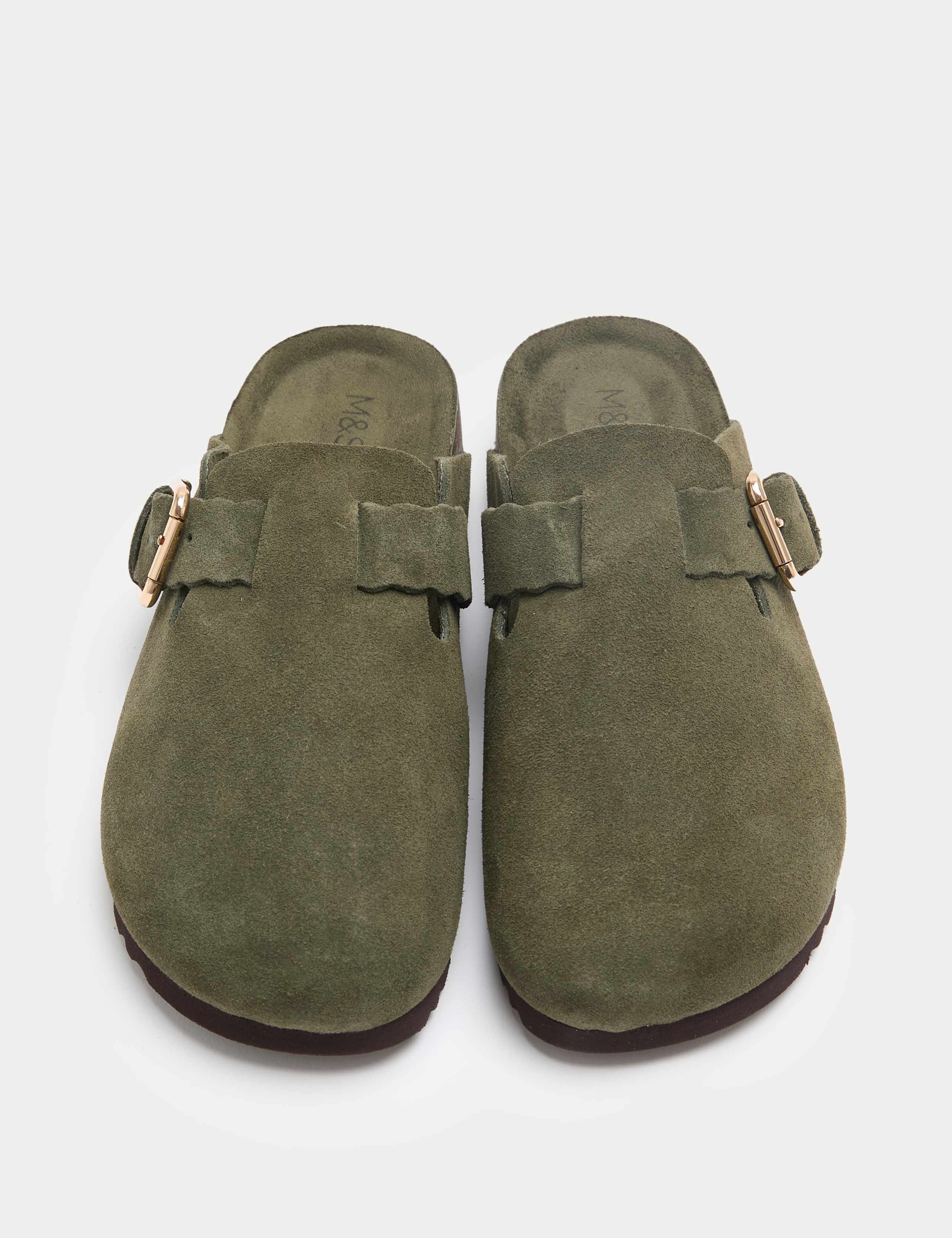 Suede Scallop Edge Strap Clogs