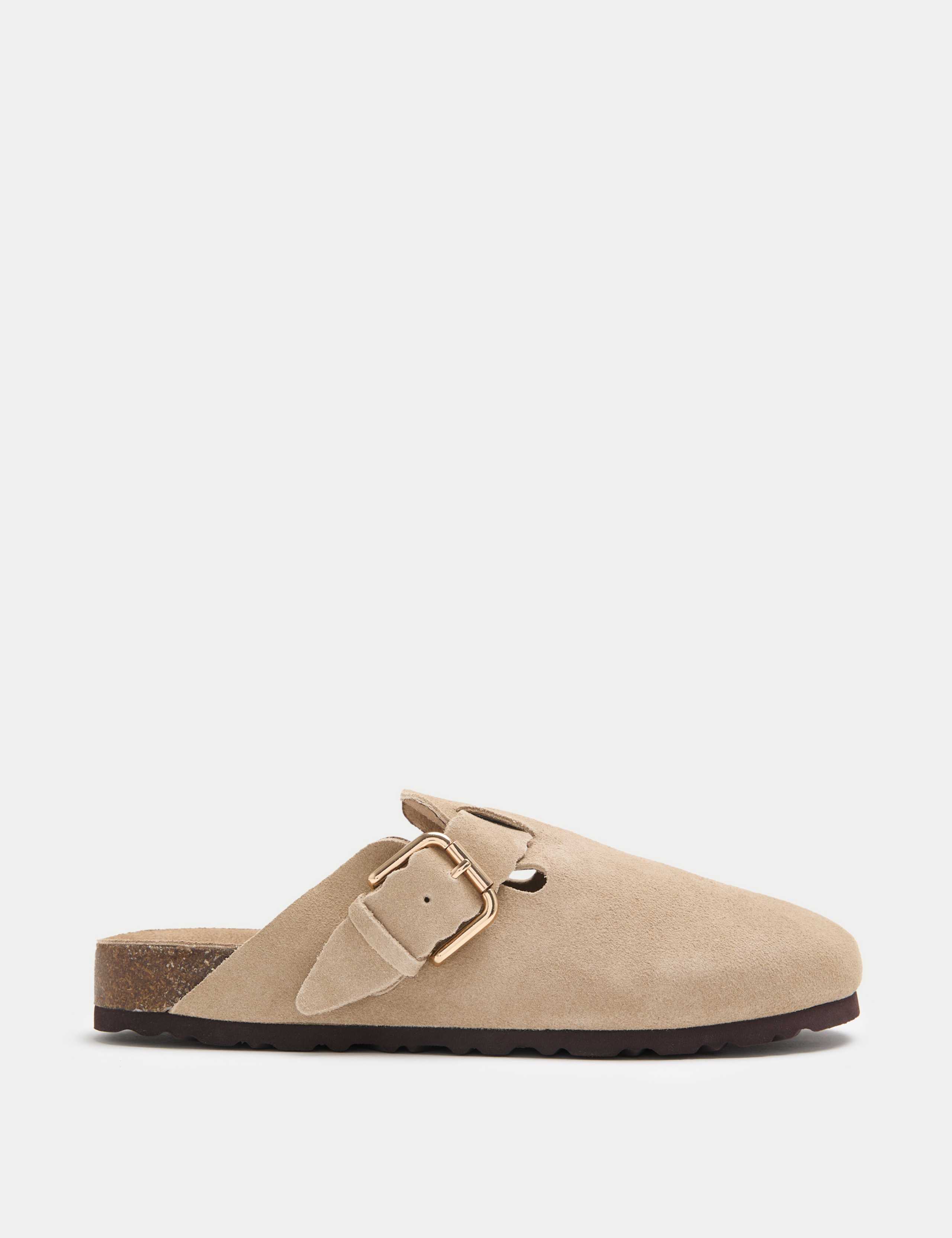Suede Scallop Edge Strap Clogs