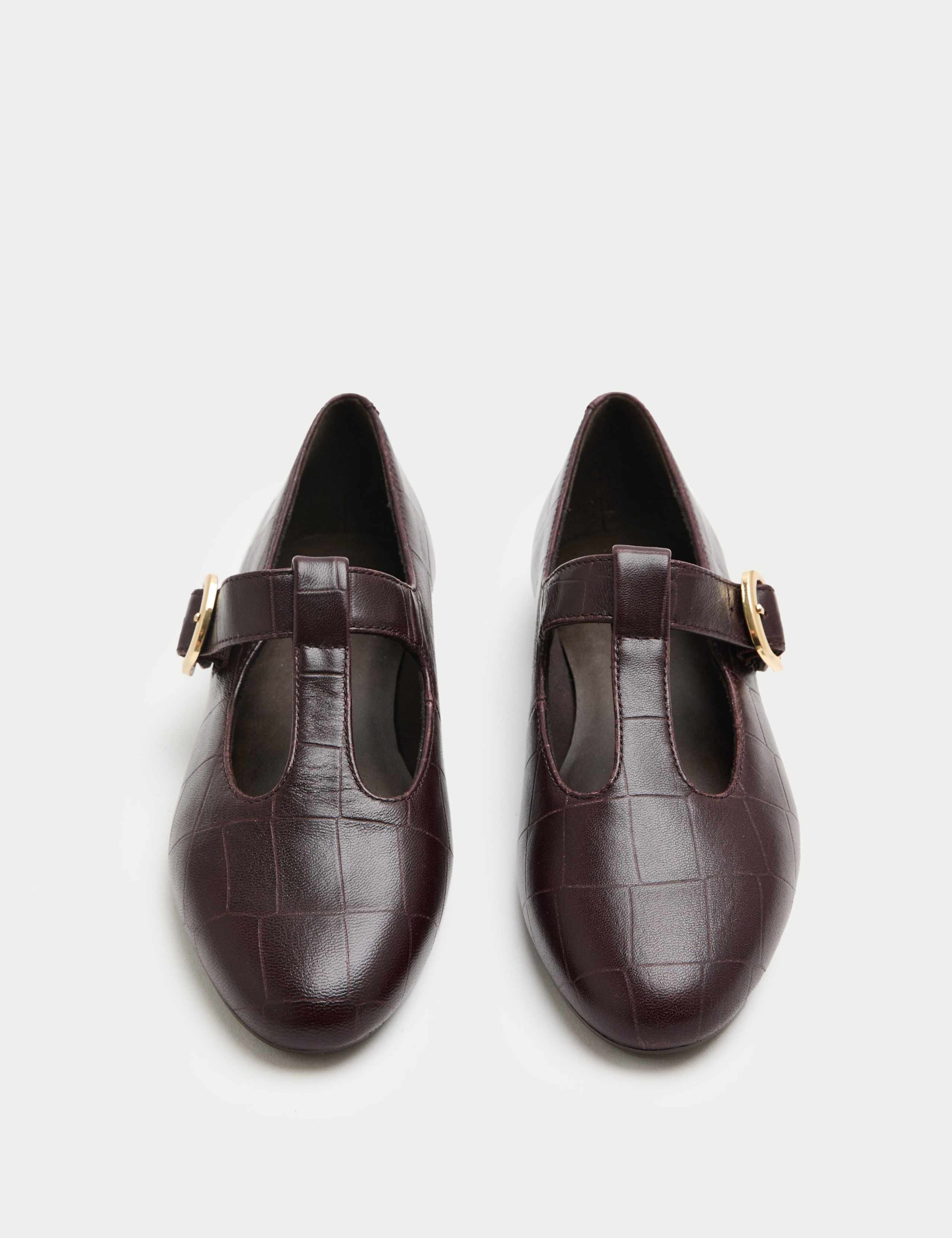 Leather Croc T-Bar Flat Ballet Pumps