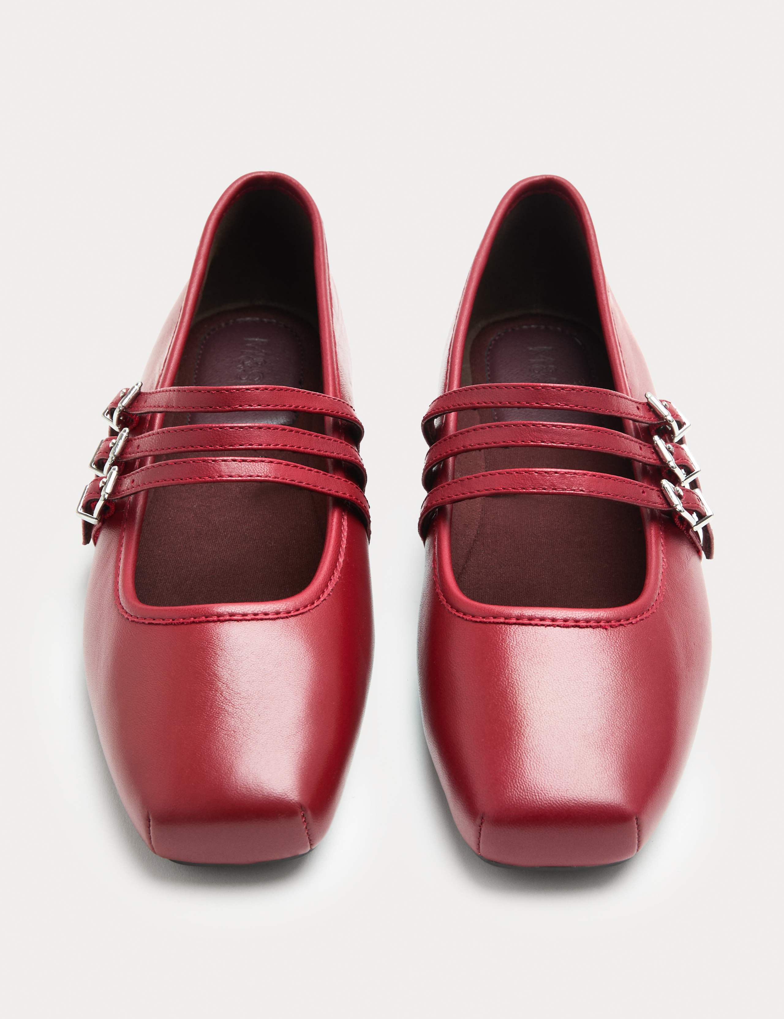 Leather Triple Strap Mary Jane Ballet Pumps