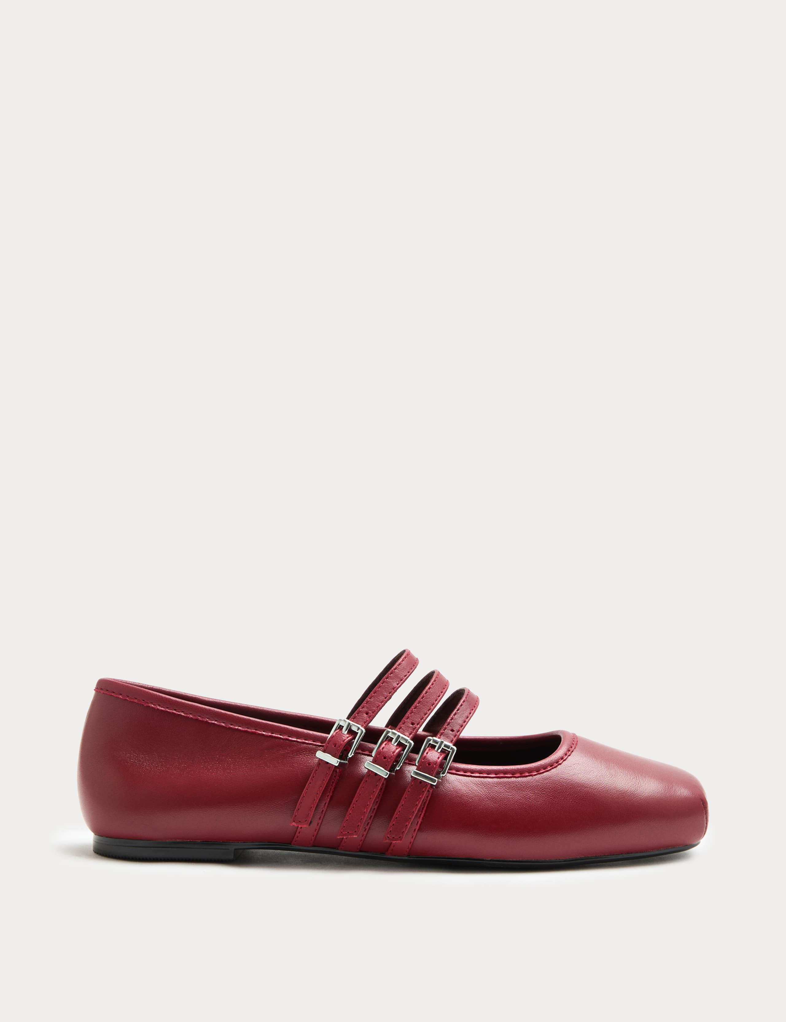 Leather Triple Strap Mary Jane Ballet Pumps