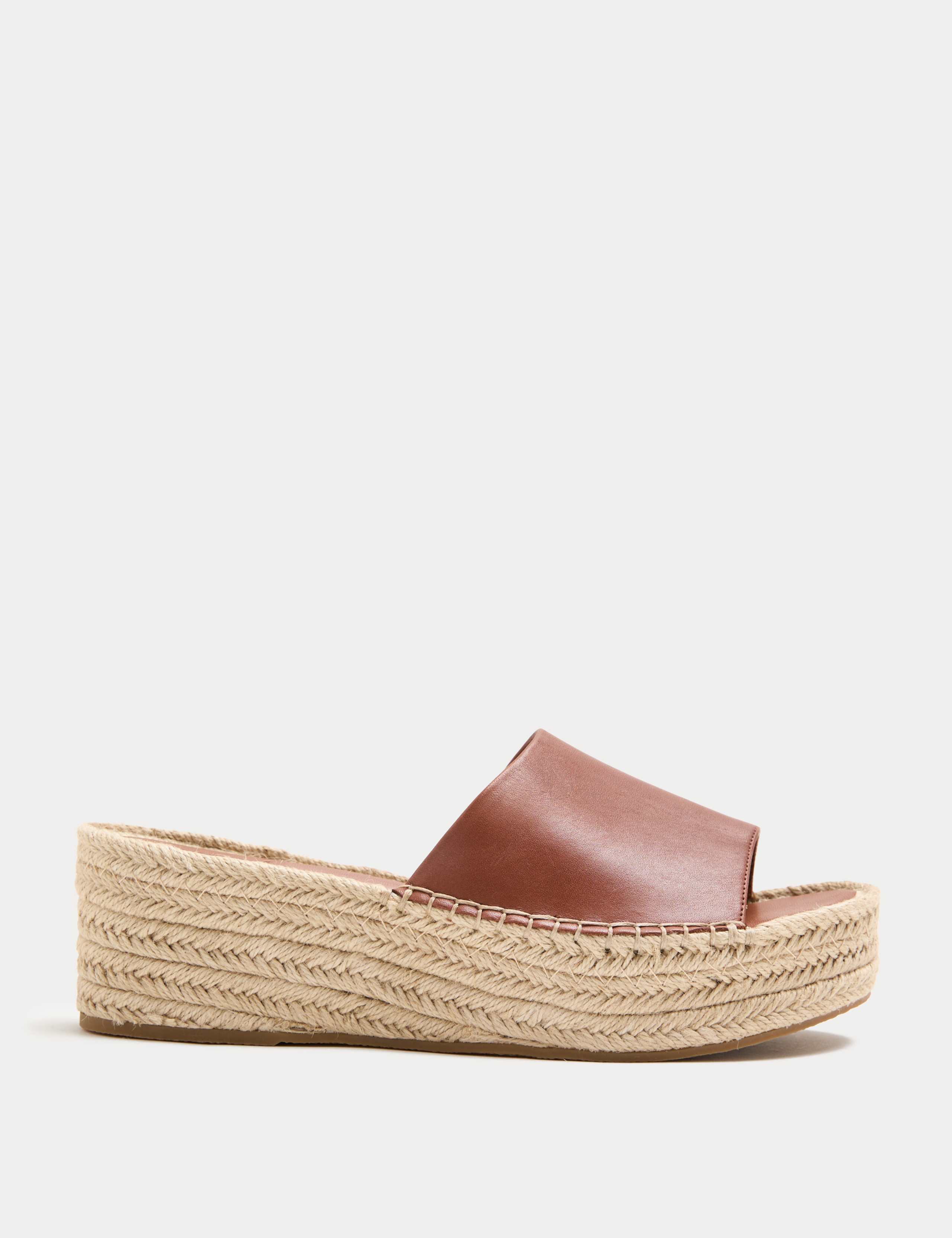 Leather Flatform Espadrille Mules