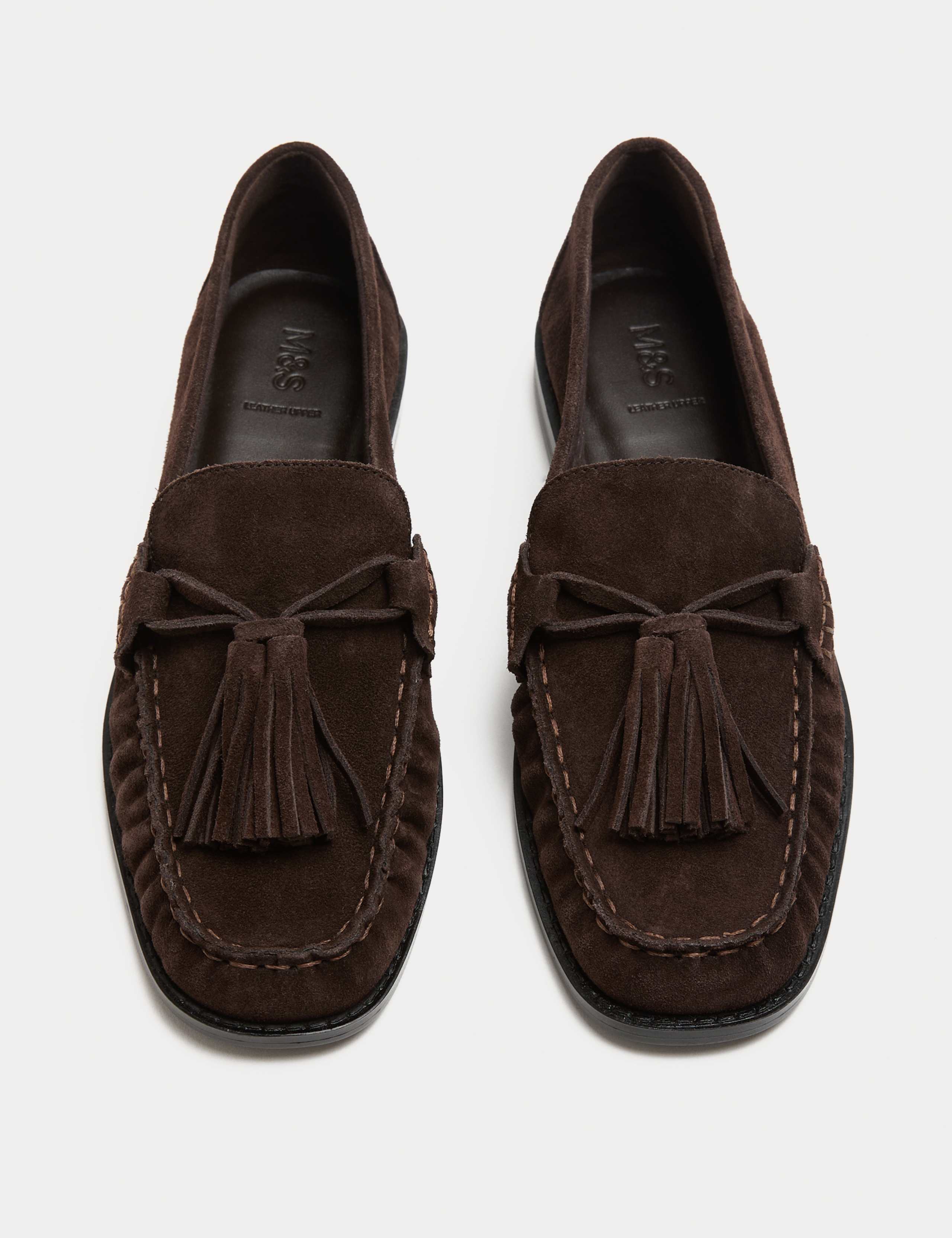 Suede Tassle Block Heel Square Toe Loafers