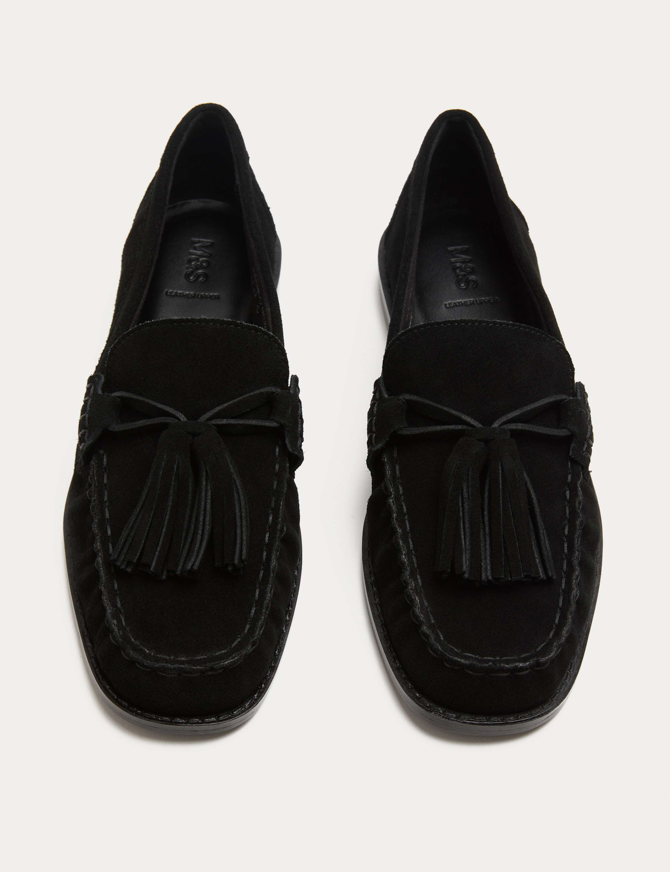 Suede Tassle Block Heel Square Toe Loafers
