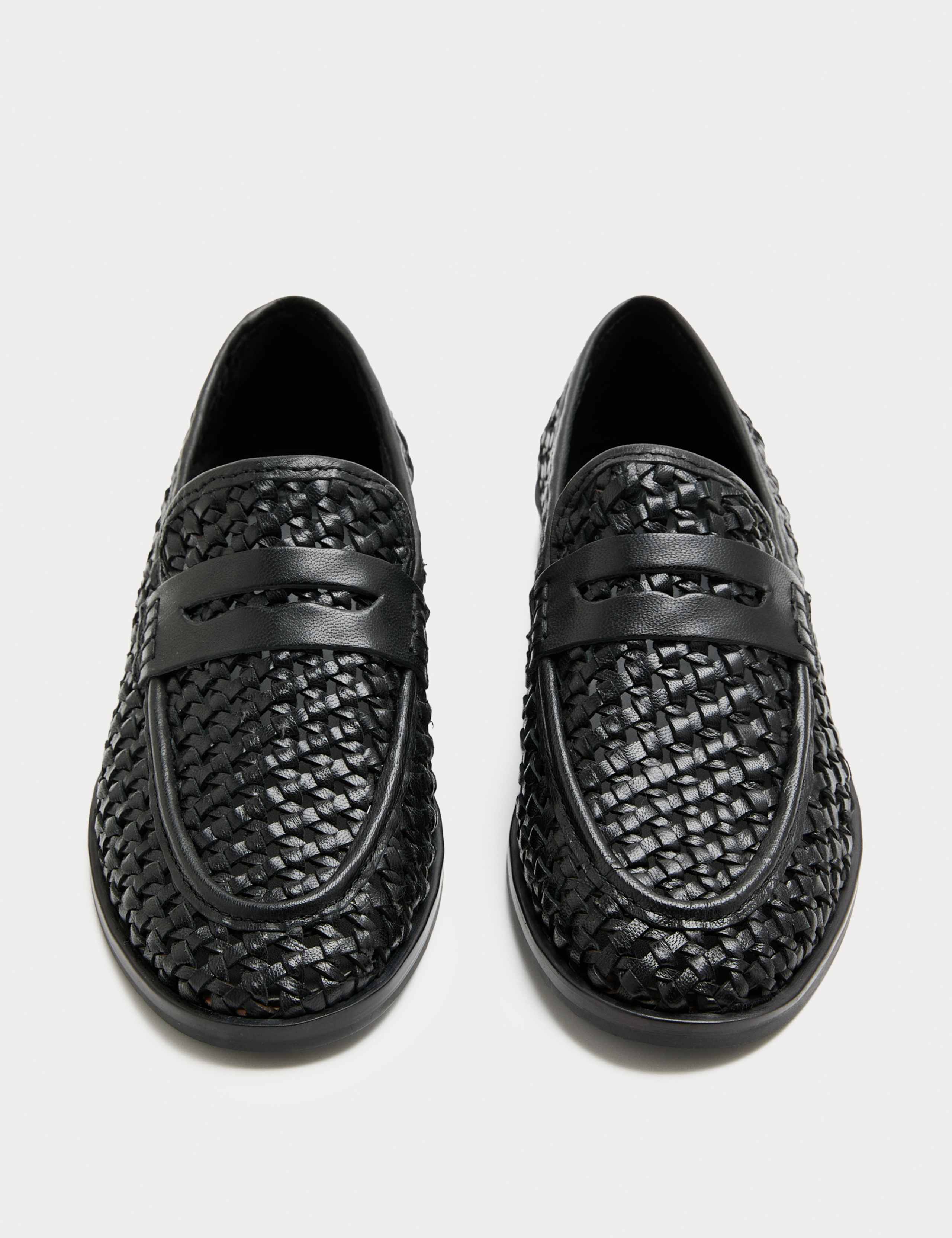 Leather Woven Flat Loafers