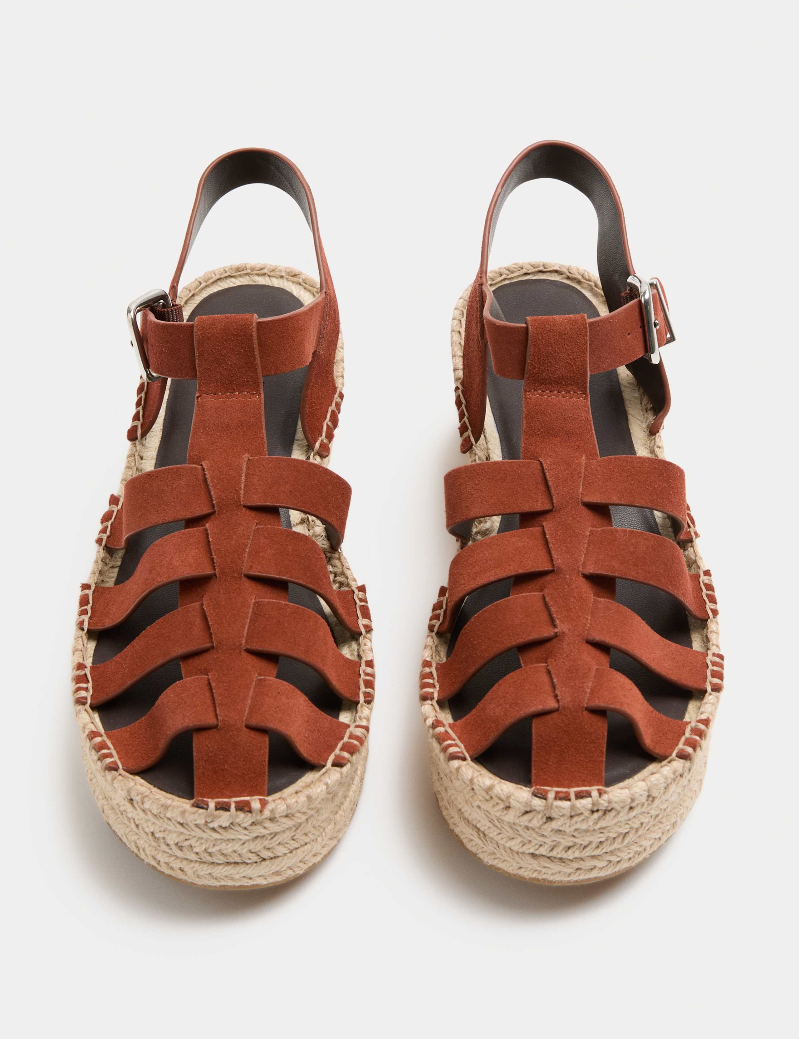 Suede Buckle Flatform Fisherman Espadrilles