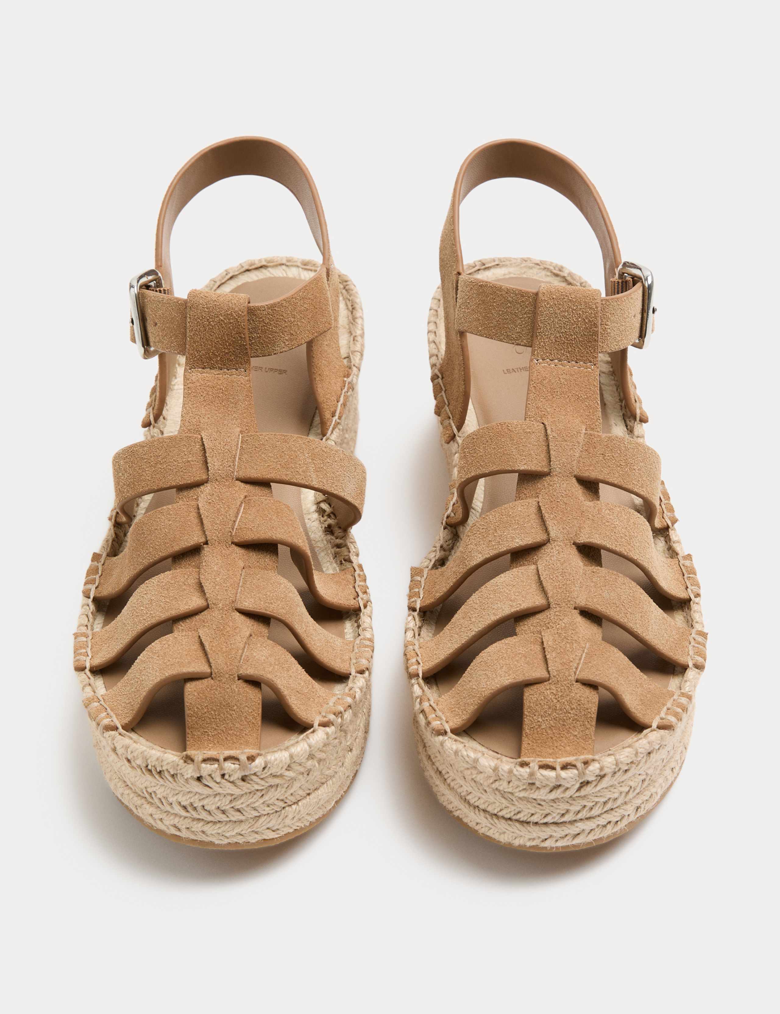 Suede Buckle Flatform Fisherman Espadrilles