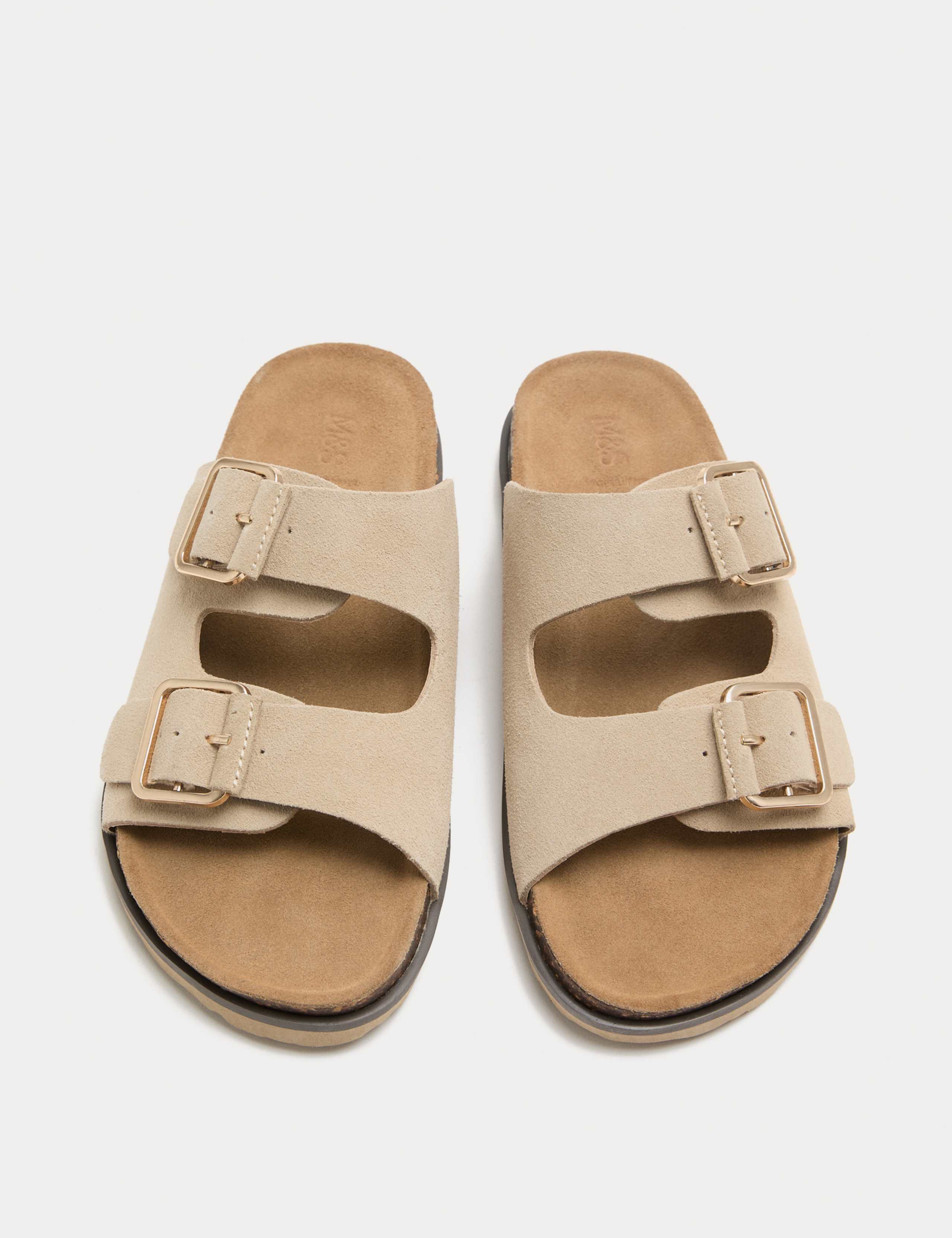 Suede Double Buckle Footbed Mules
