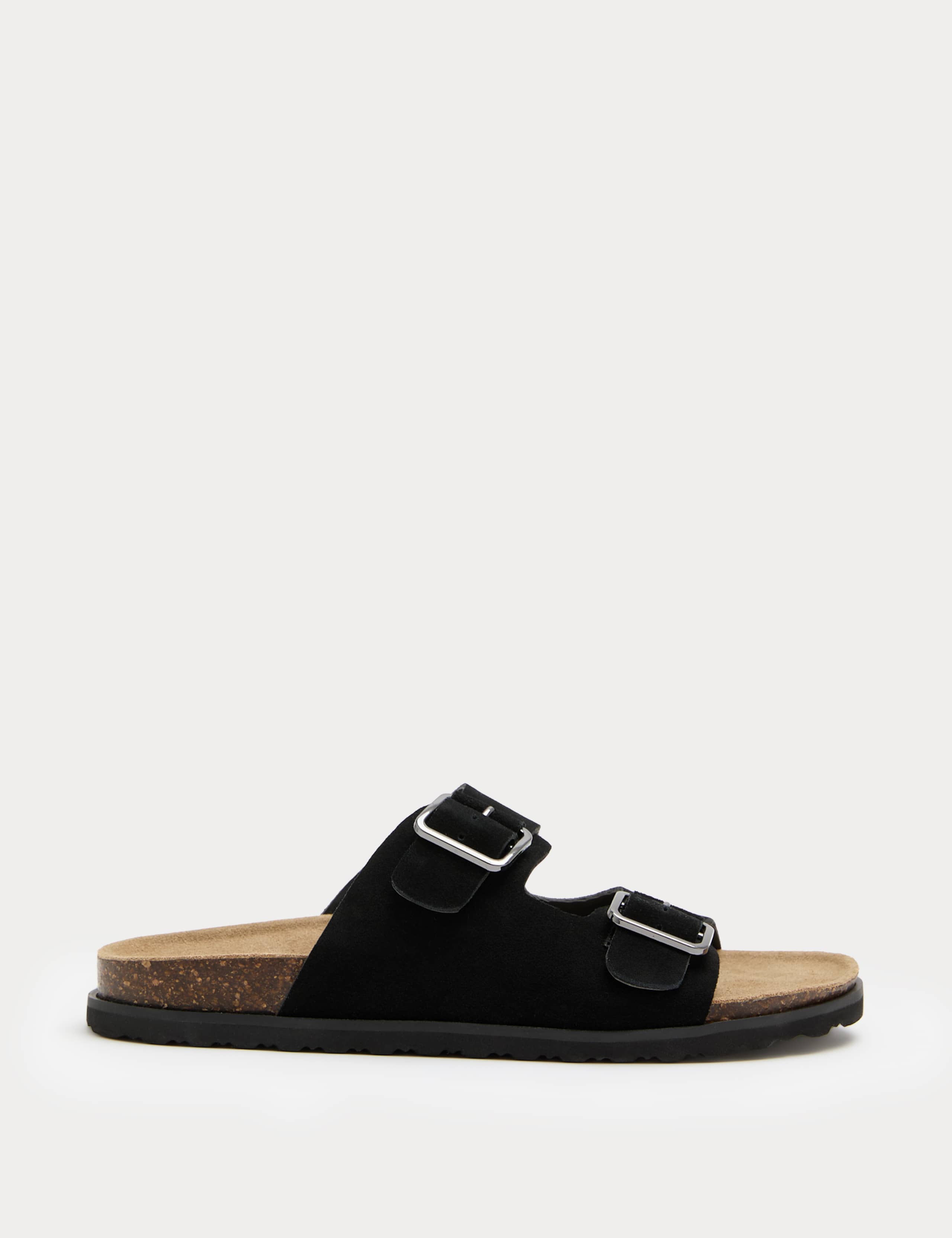 Suede Double Buckle Footbed Mules