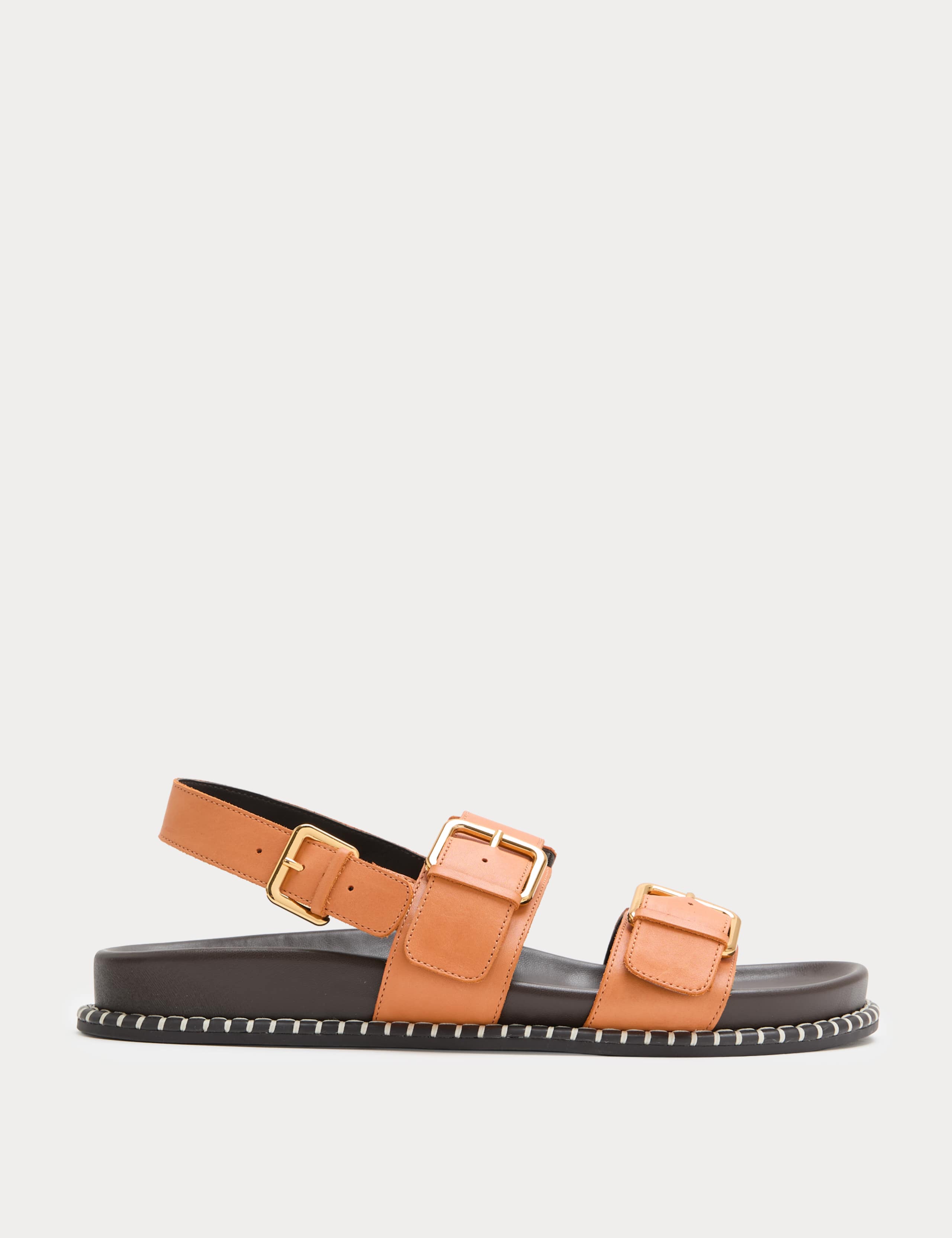Leather Double Buckle Footbed Sandals