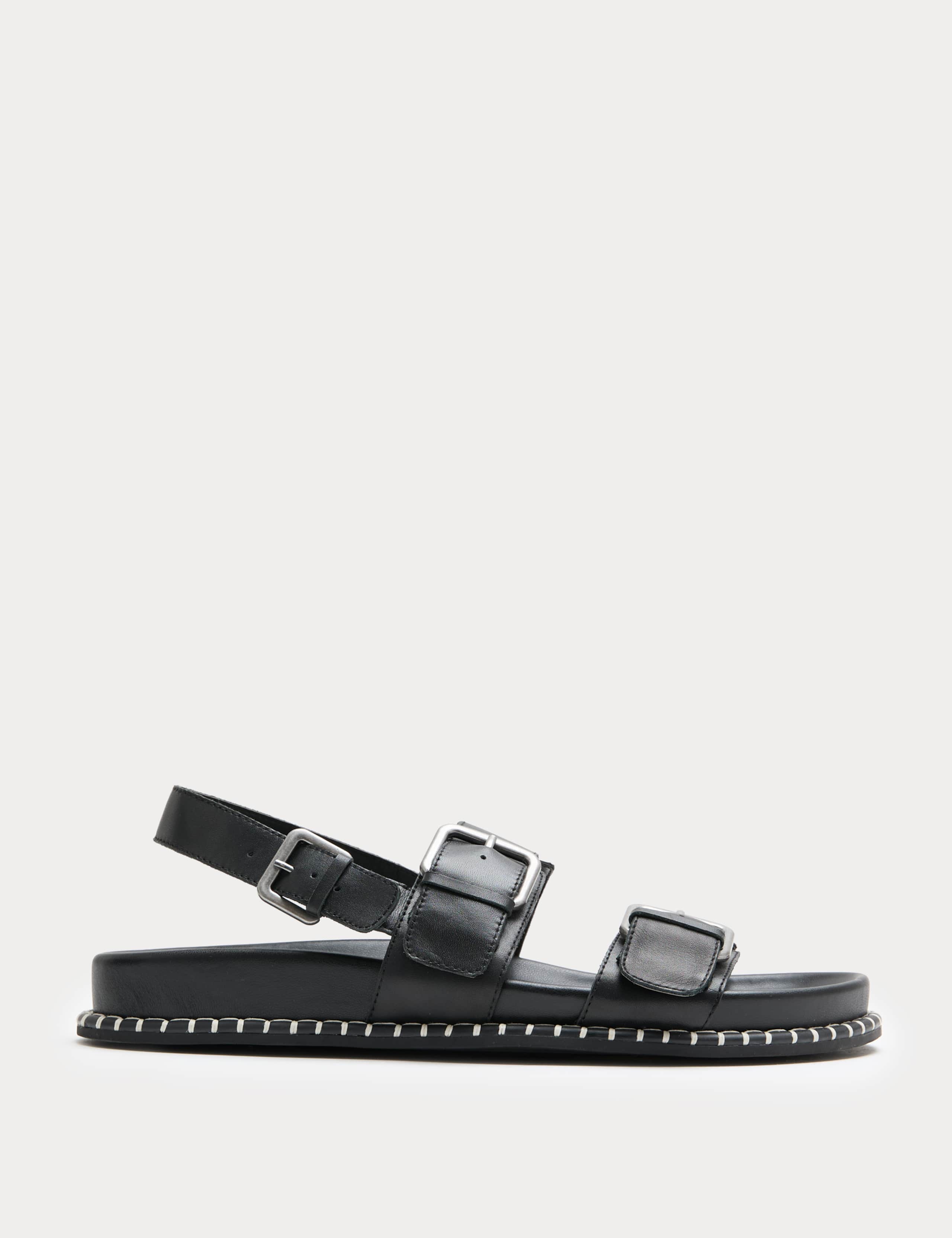Leather Double Buckle Footbed Sandals