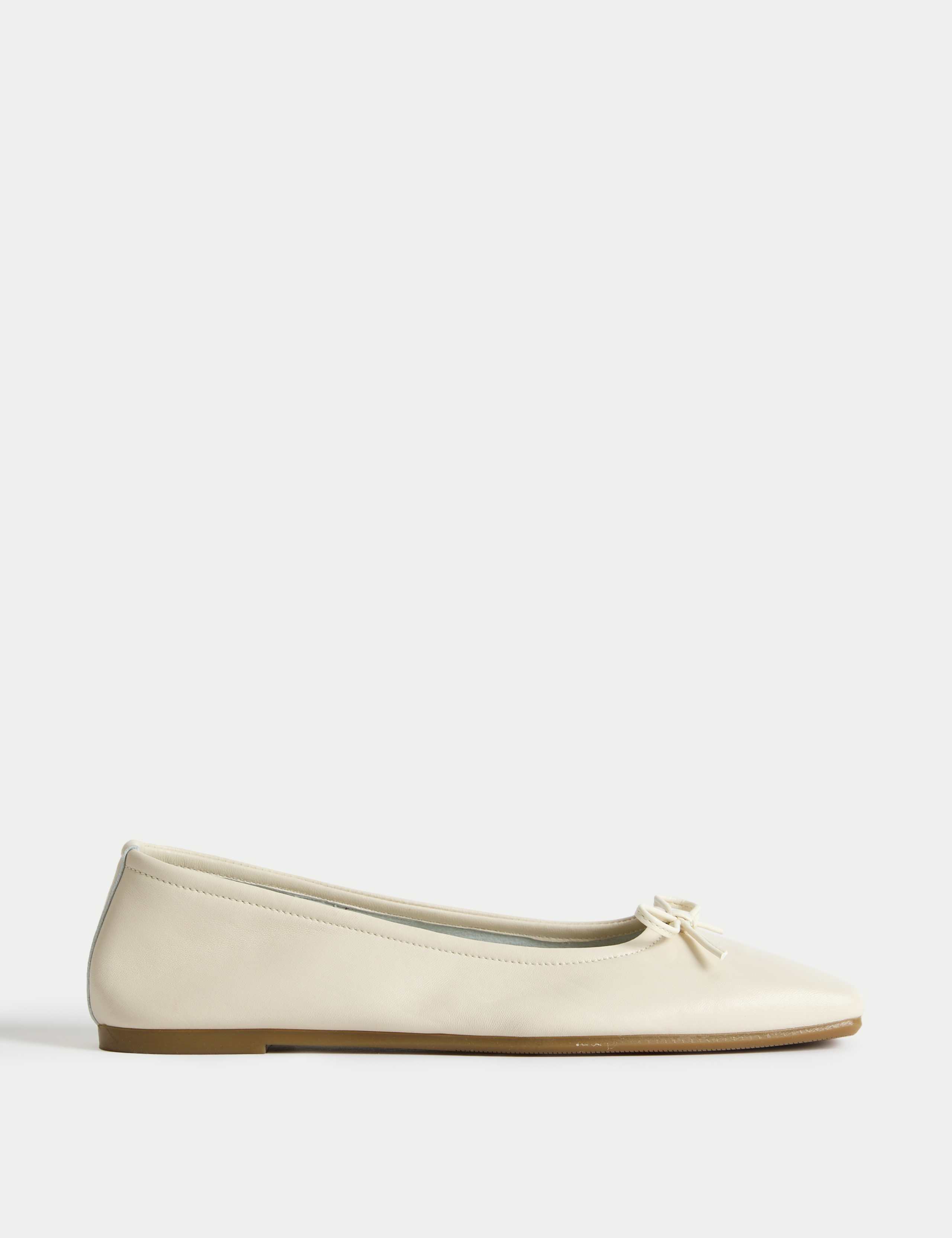 Leather Bow Flat Square Toe Ballet Pumps