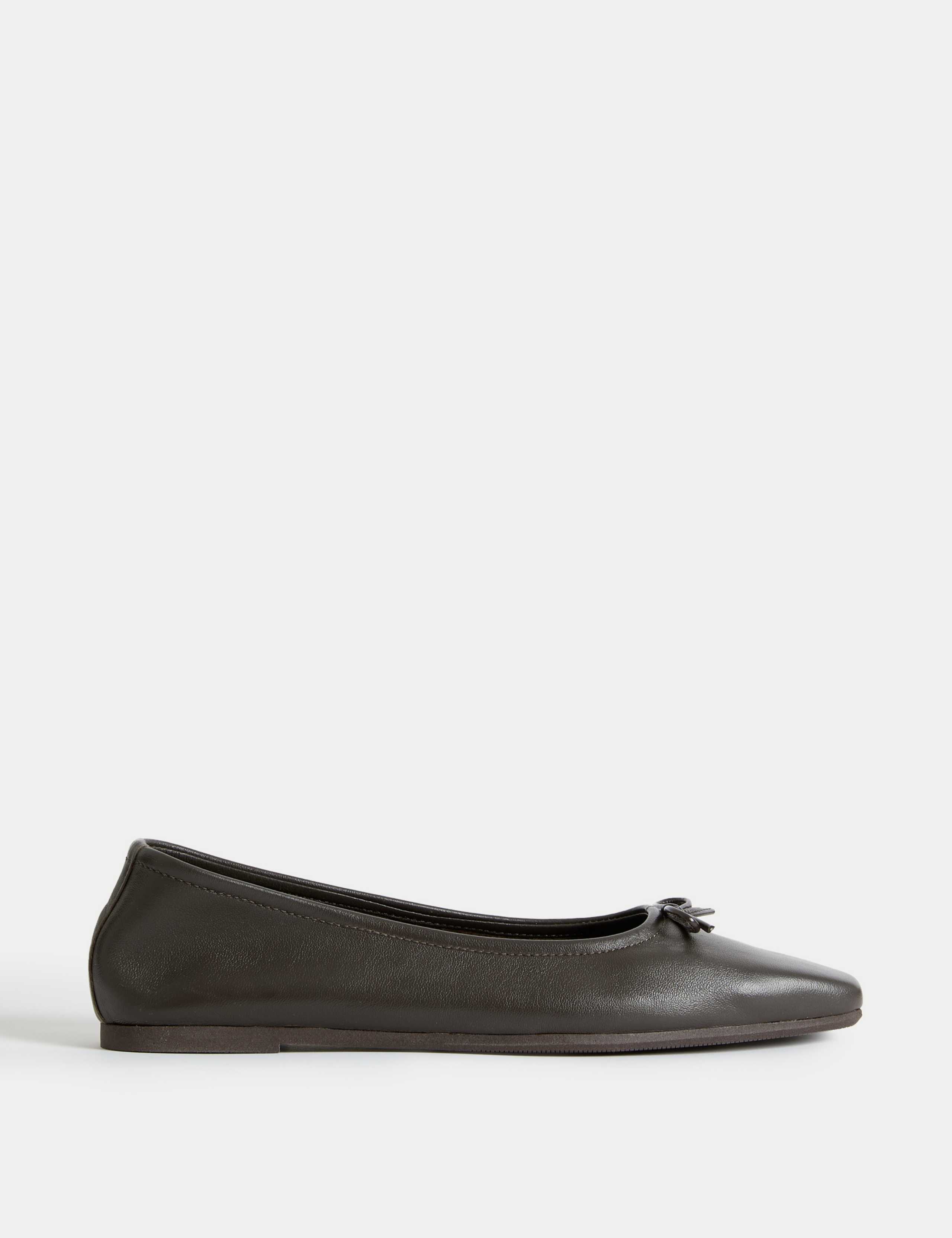 Leather Bow Flat Square Toe Ballet Pumps