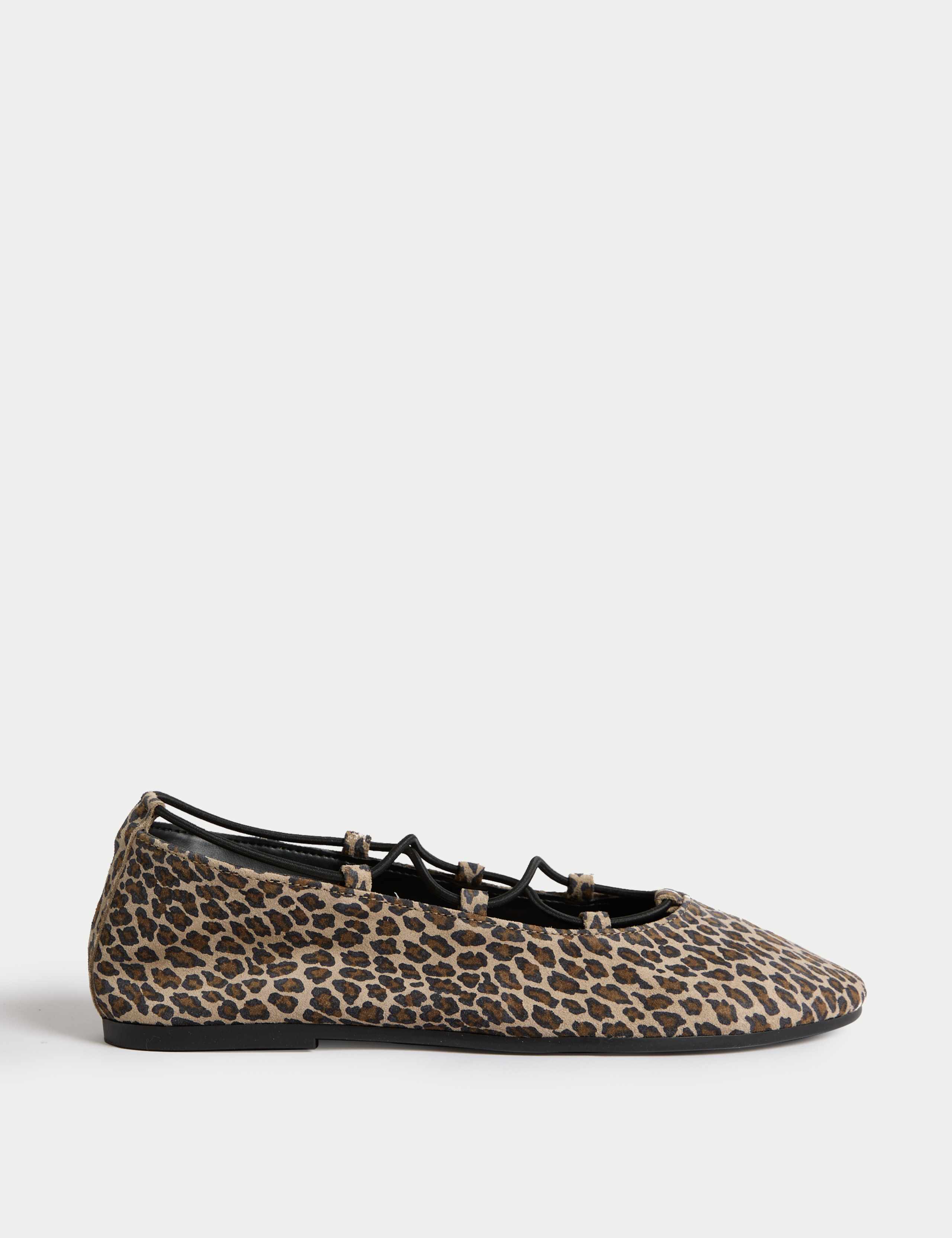 Leather Leopard Print Strappy Flat Pumps
