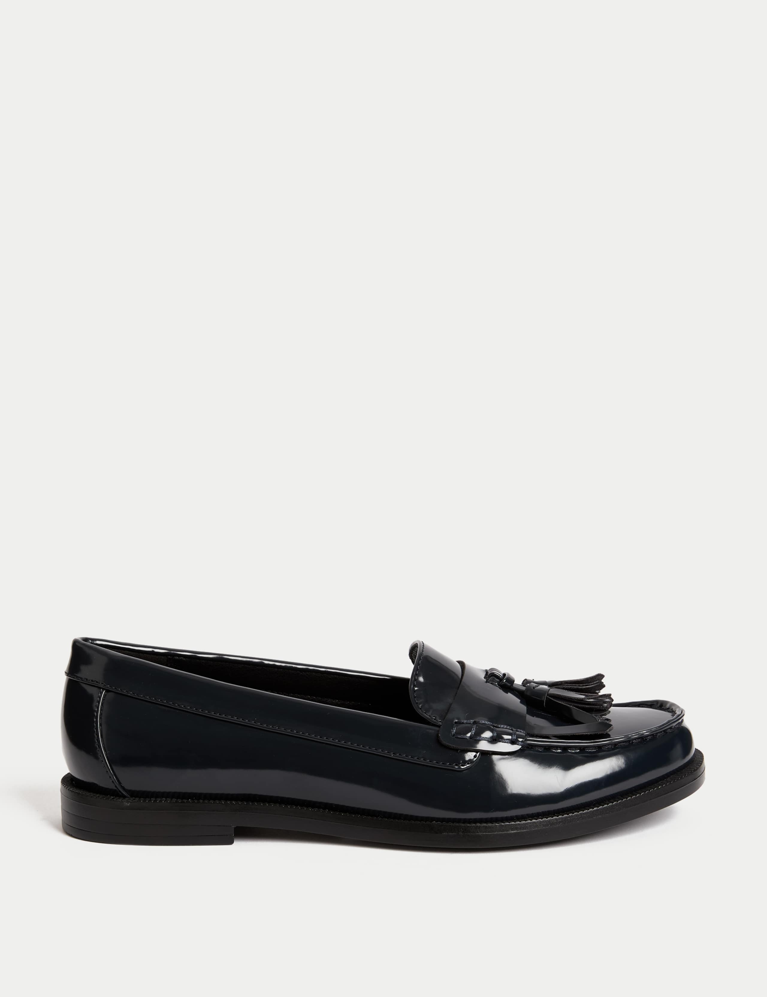 Wide Fit Patent Tassel Slip On Flat Loafers