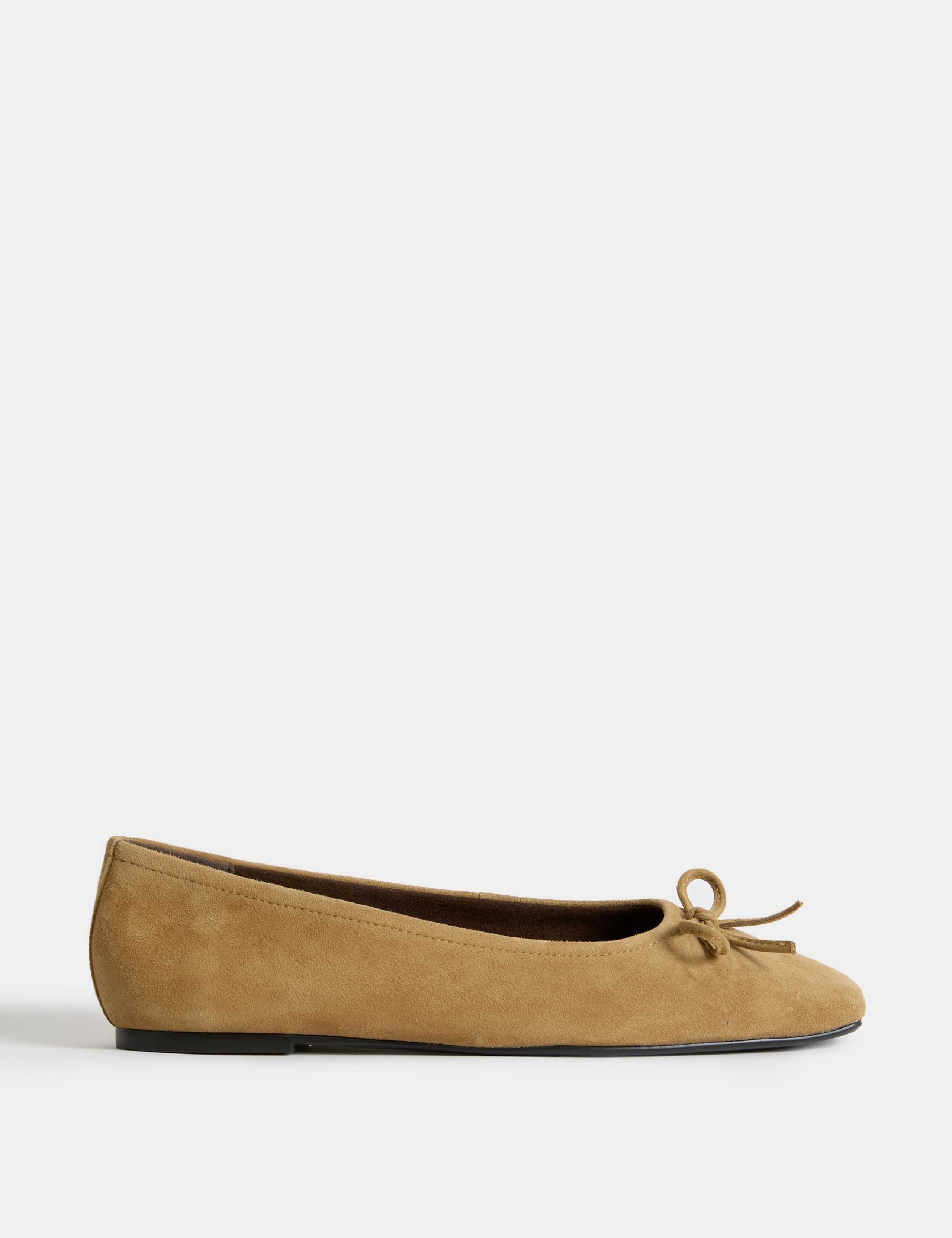 Suede Bow Flat Square Toe Ballet Pumps