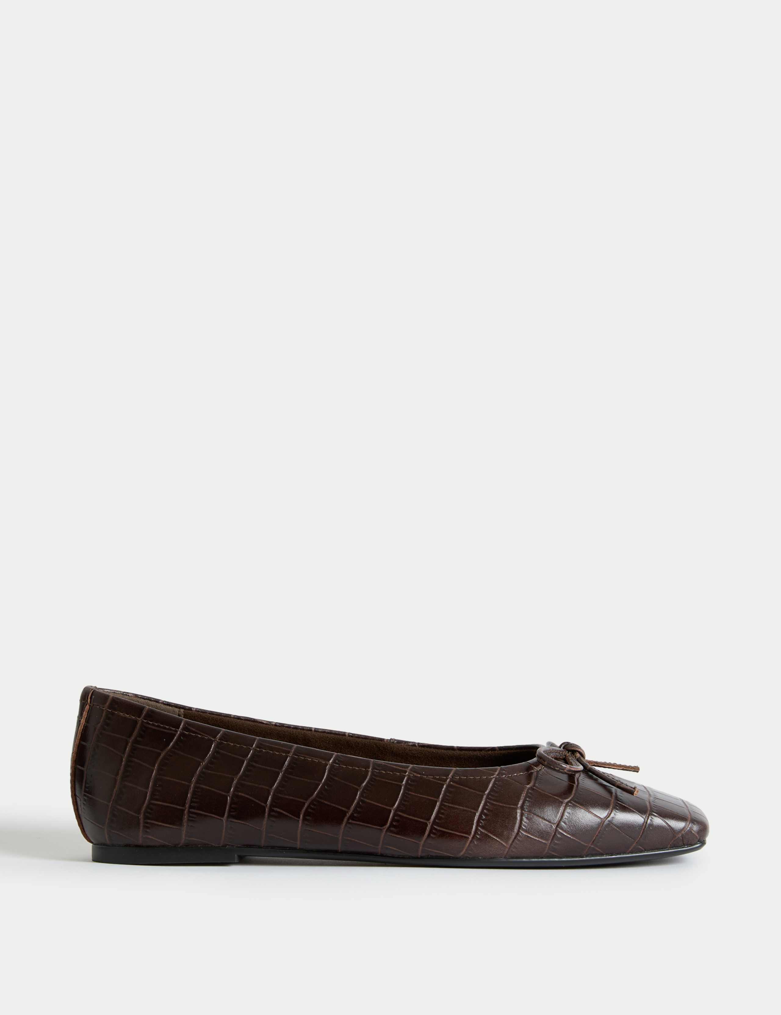 Leather Croc Flat Square Toe Ballet Pumps