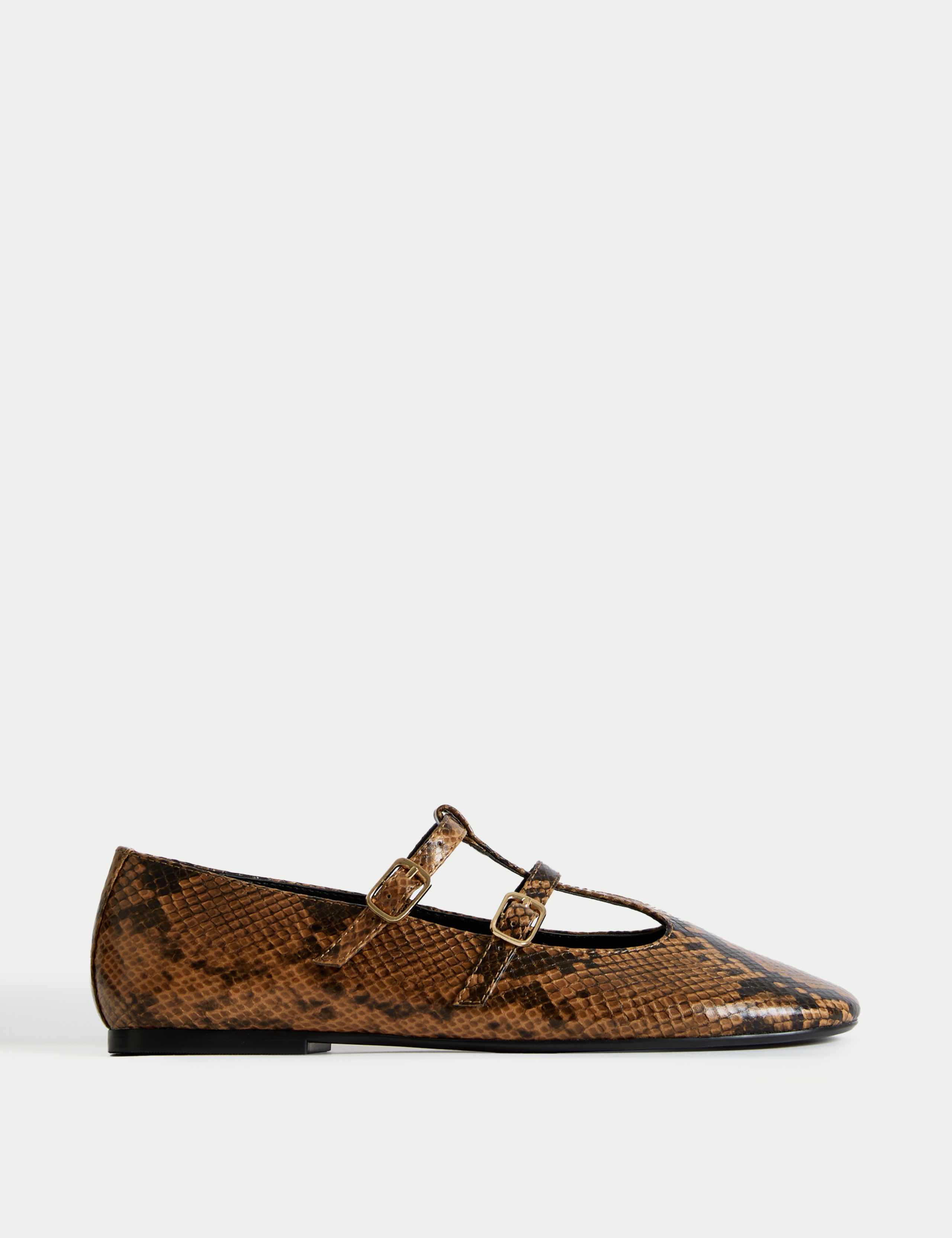Snake Print Strappy Mary Jane Ballet Pumps