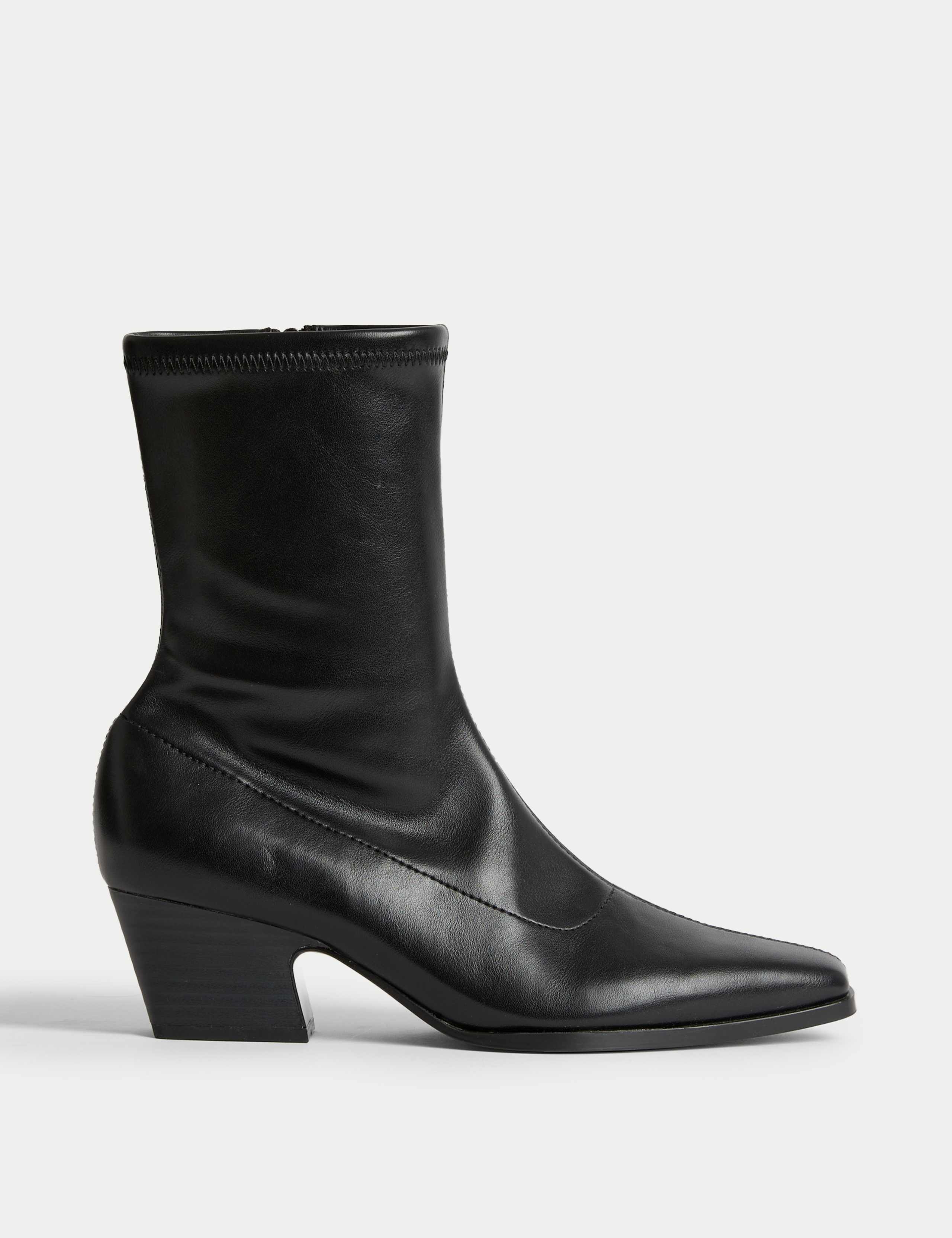 Sock Block Heel Ankle Boots
