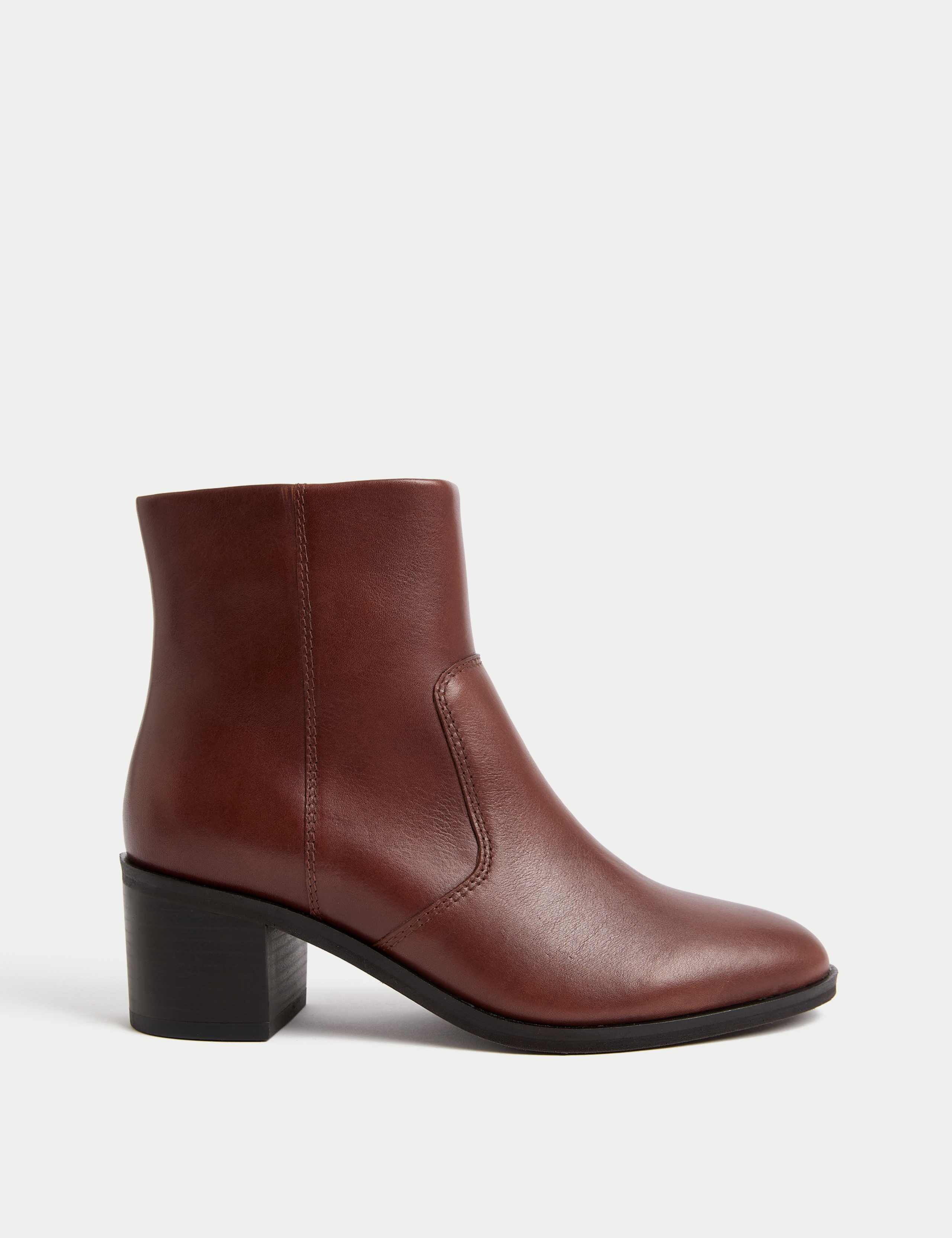Wide Fit Leather Block Heel Ankle Boots