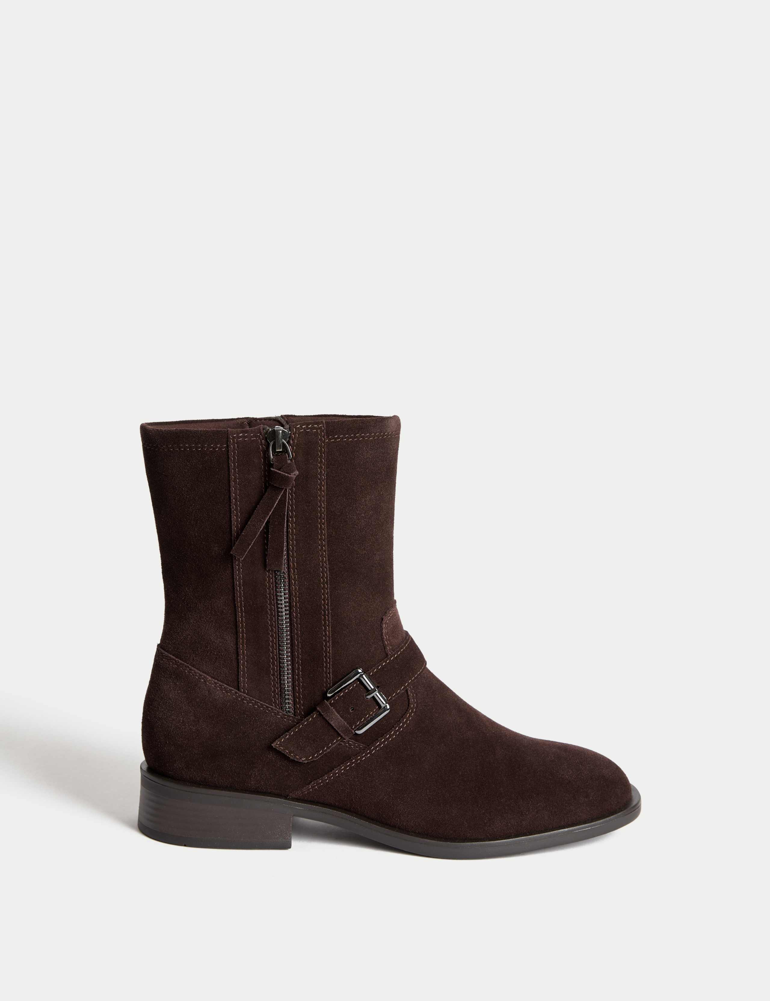 Suede Buckle Ankle Boots