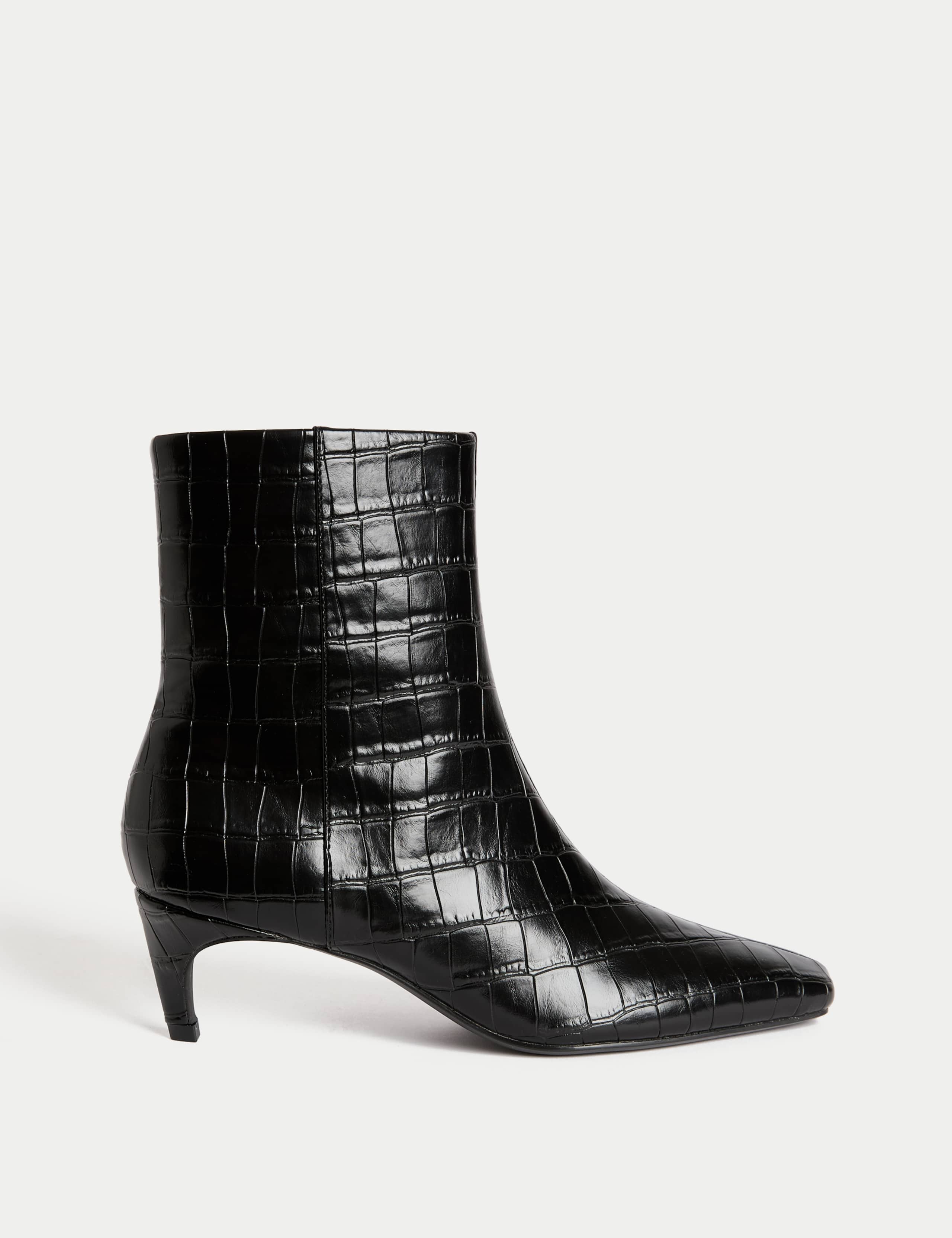 Croc Chisel Toe Kitten Heel Ankle Boots