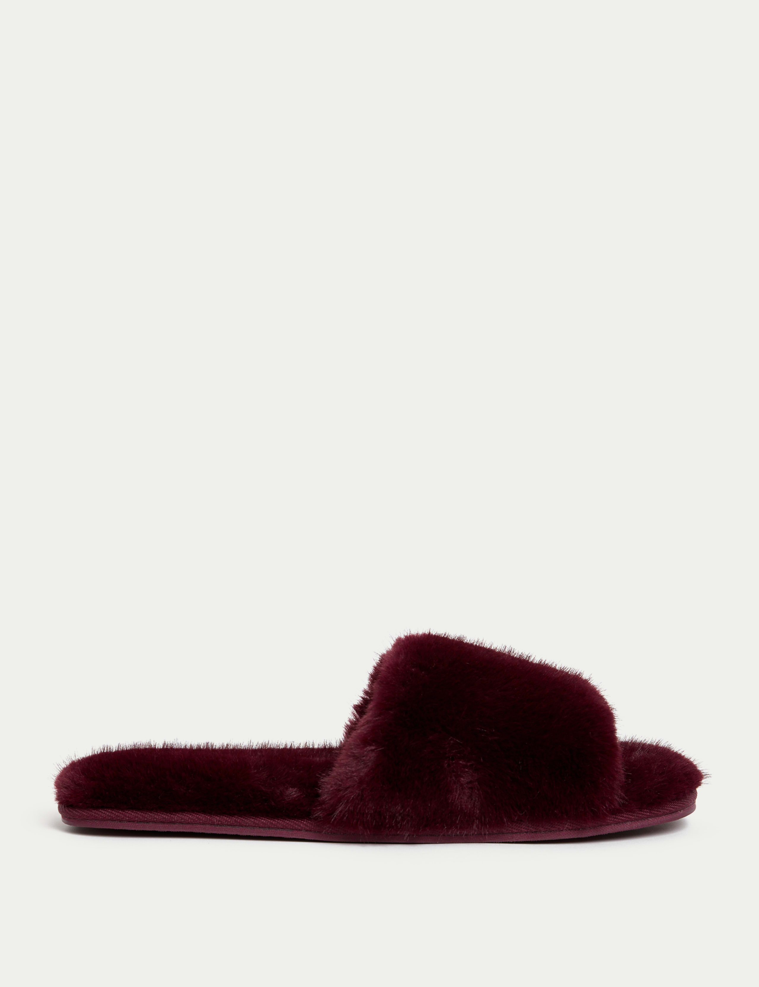Faux Fur Open Toe Slippers
